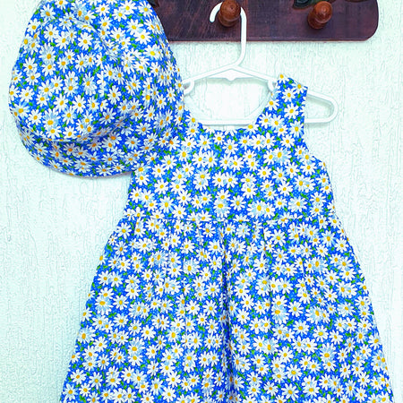 Handmade Daisy Summer Dress & Matching Sun Hat – Girls Cotton Outfit