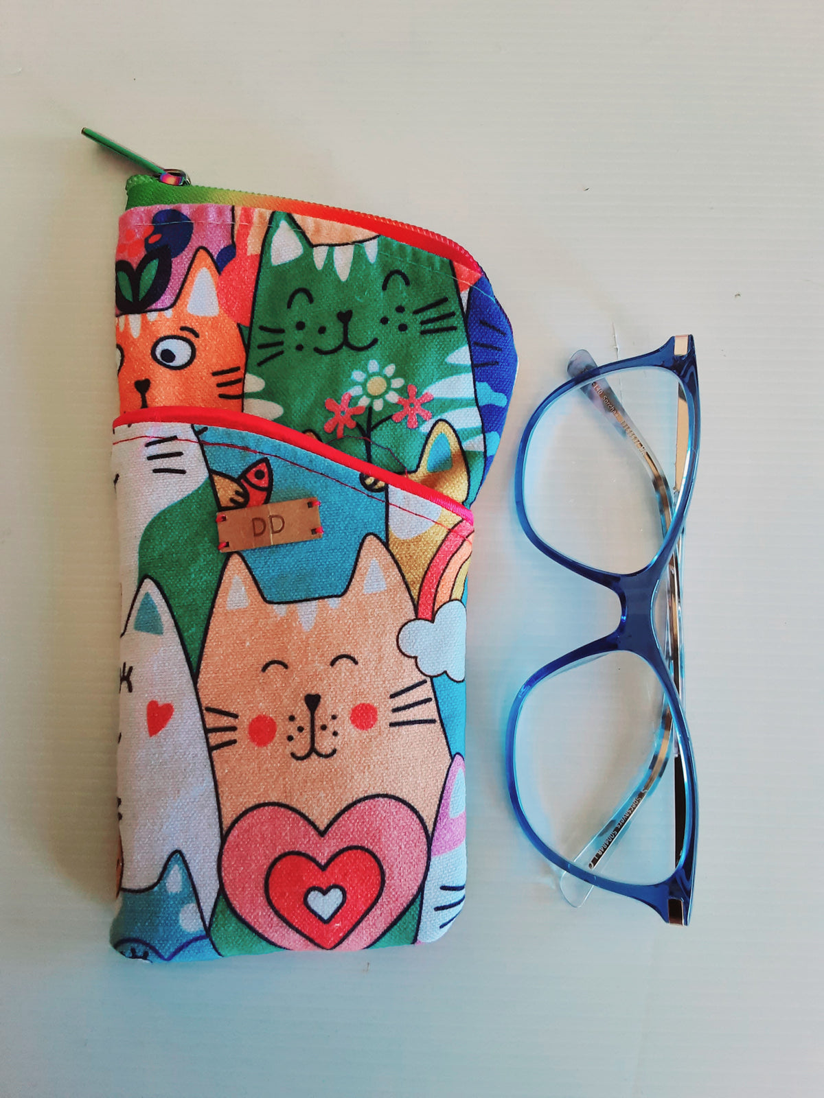 Handmade Padded Sunglass Case, Zippered Eyeglass Pouch, Cat Print