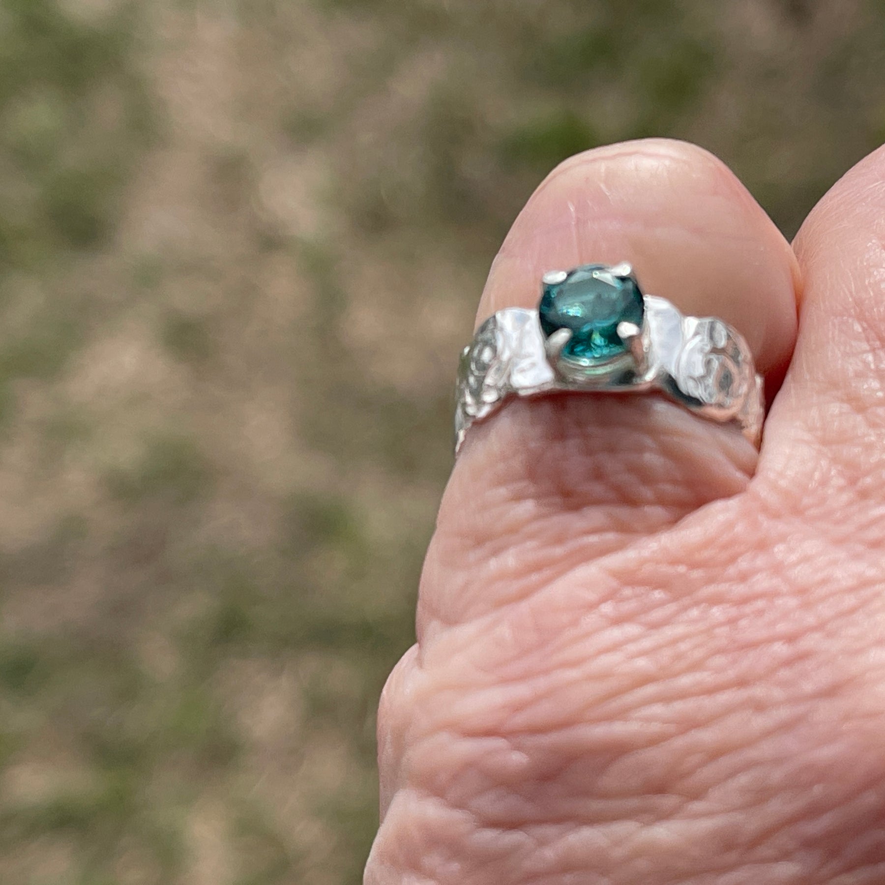 Quirky Little Aqua Tourmaline Stirling Silver Ring