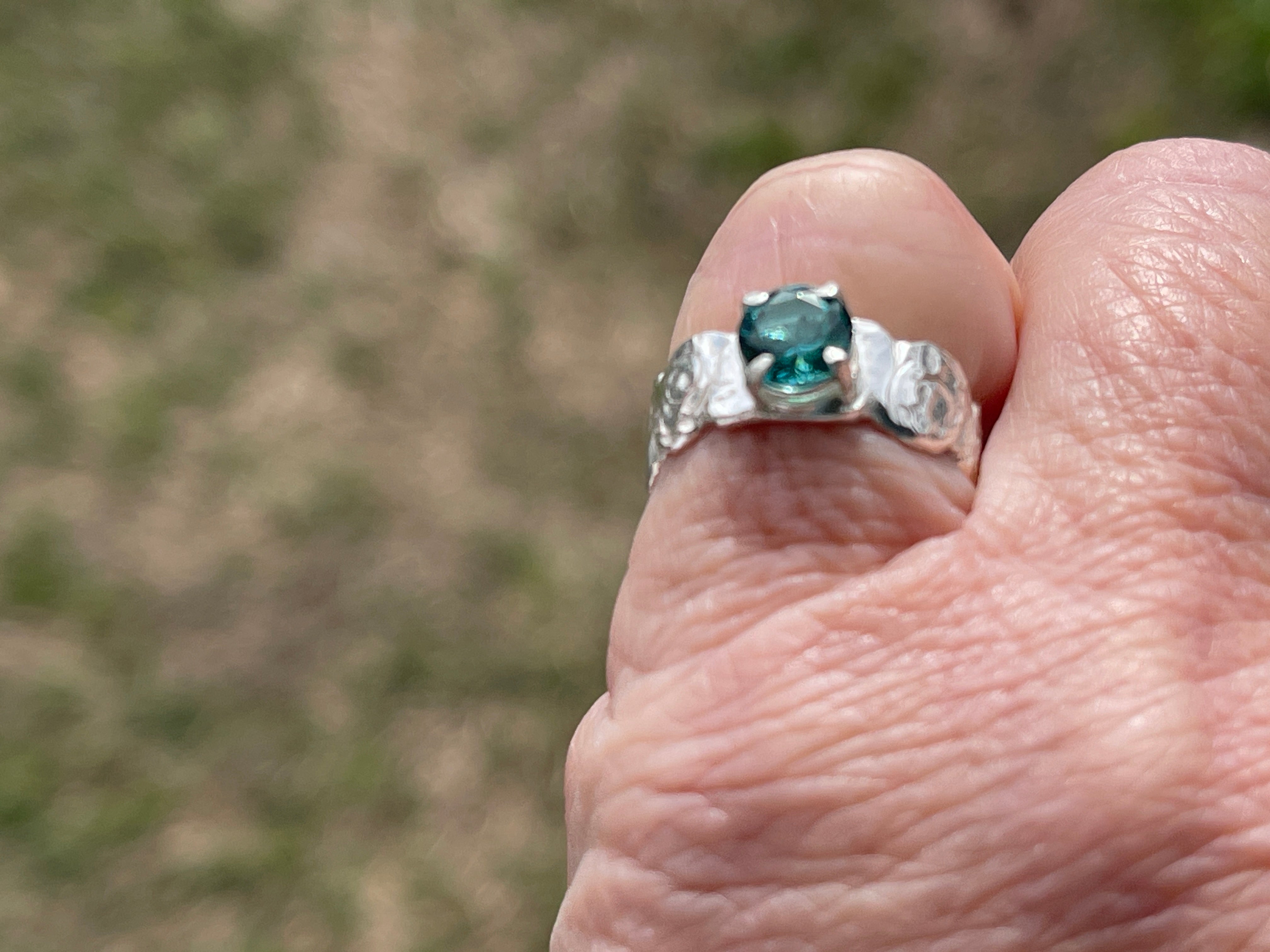Quirky Little Aqua Tourmaline Stirling Silver Ring
