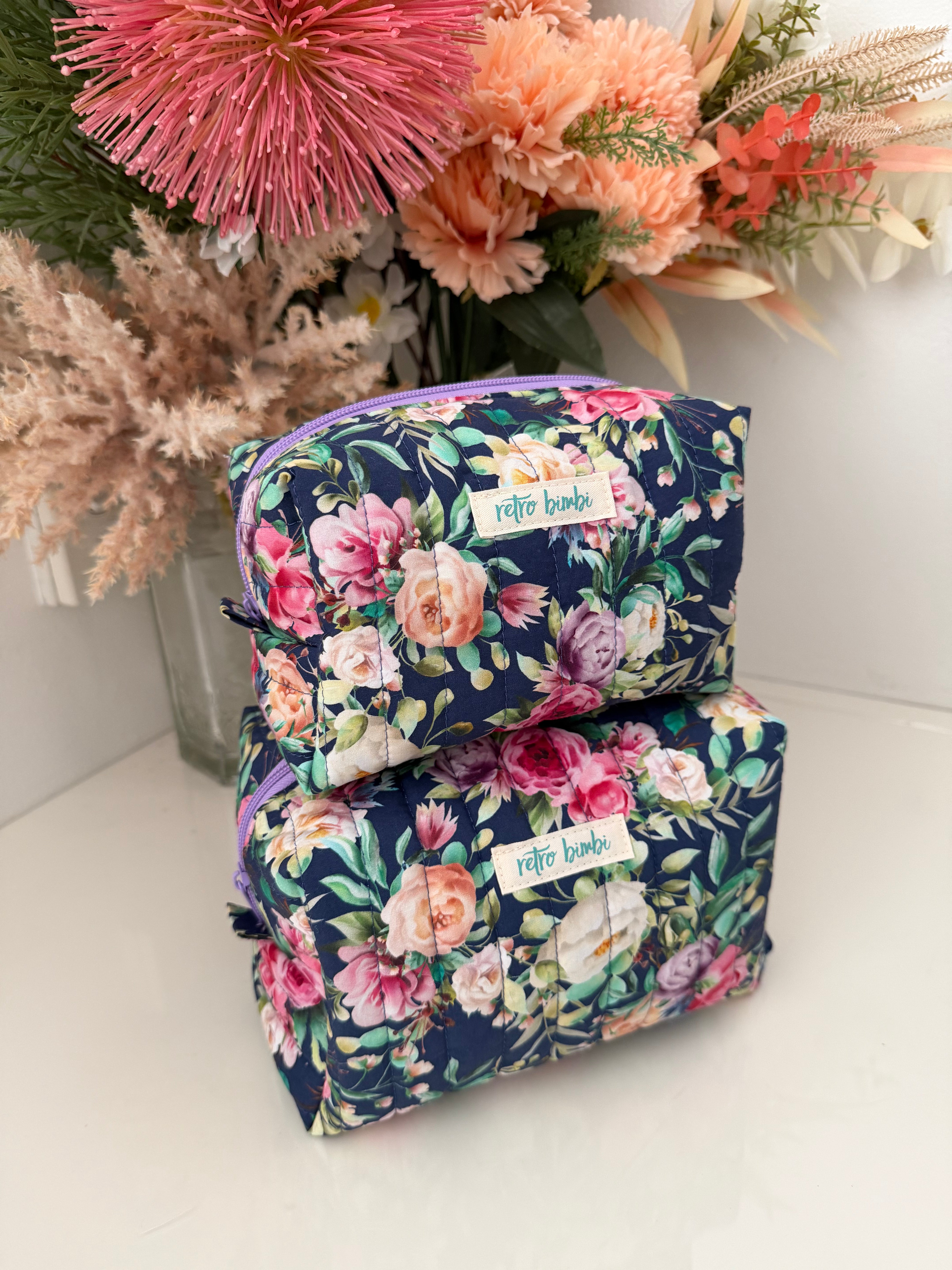Floral Boxy Zipper Pouch - Blue Floral