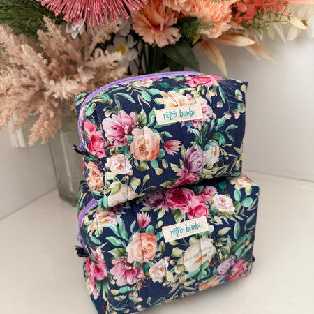 Floral Boxy Zipper Pouch - Blue Floral