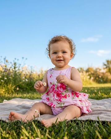 Baby Girl Boho Ruffle Romper Floral Roses White Spot Size 1 {12-18mths}