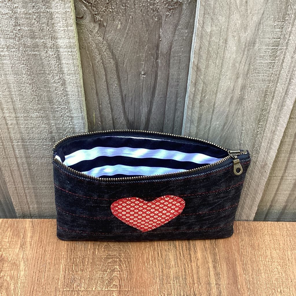 Black Upcycled Denim Purse – Red Heart