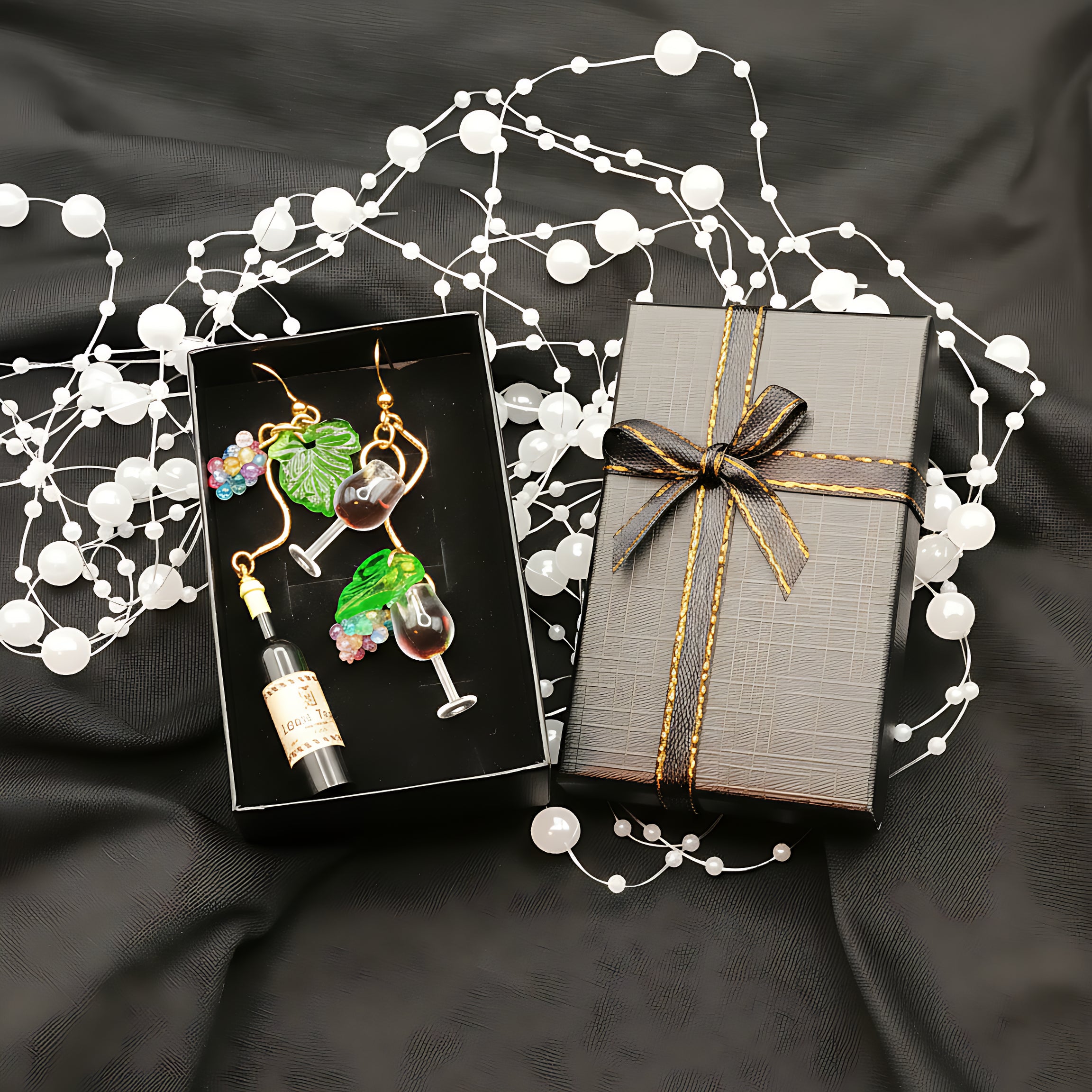 Wine bottle & Glass with Grapes earrings