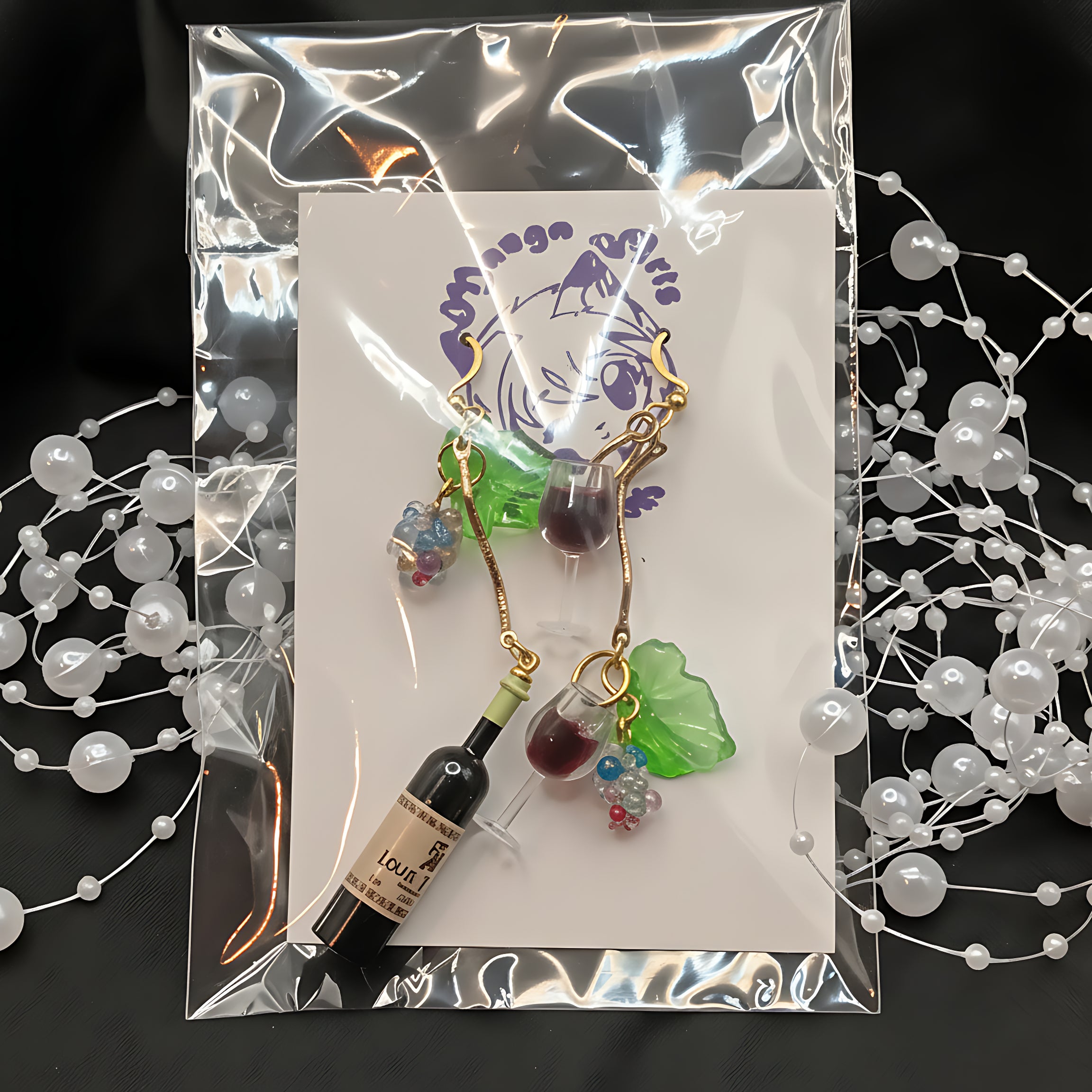 Wine bottle & Glass with Grapes earrings