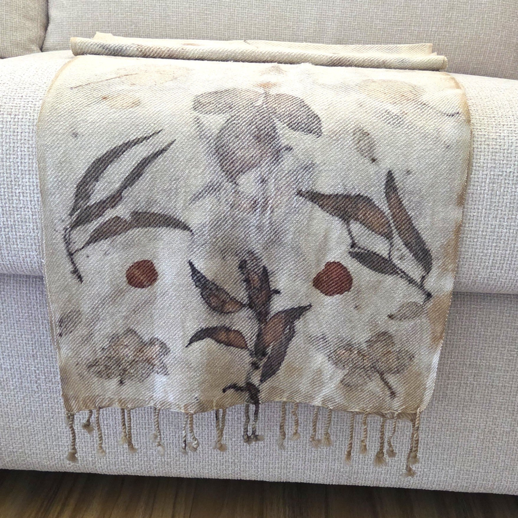 The Olive - Silk/Wool Blend  Ecoprint Scarf/Wrap