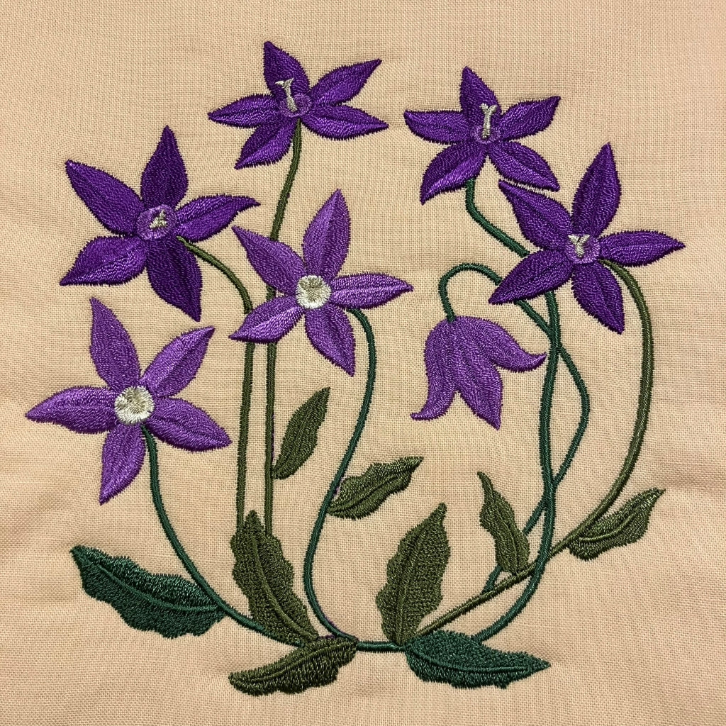 handmade Australian native quilted - royal bluebell & cooktown orchid