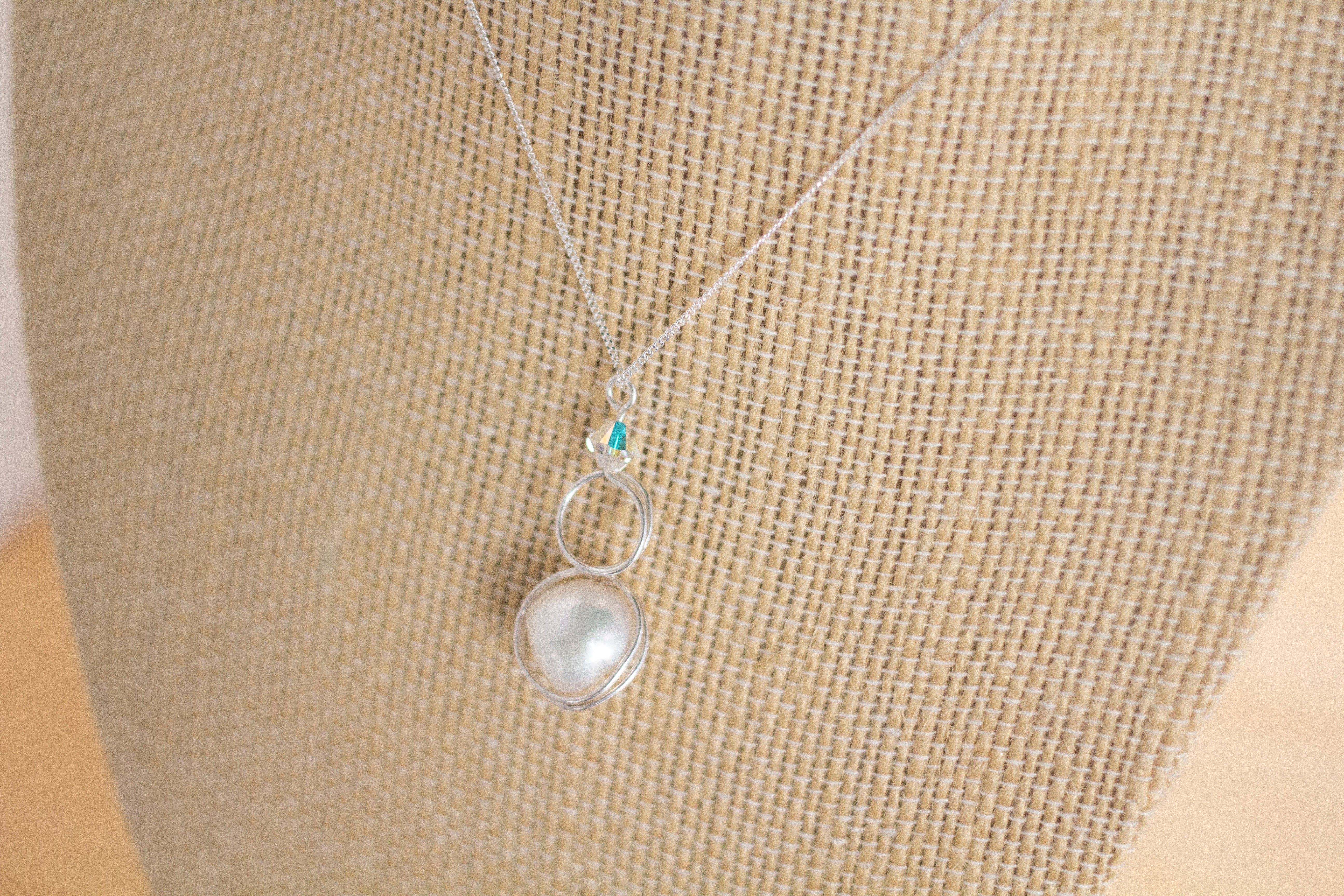 Sterling Silver Baroque Pearl and Crystal Loop Pendant Necklace | Jewellery Gift Idea