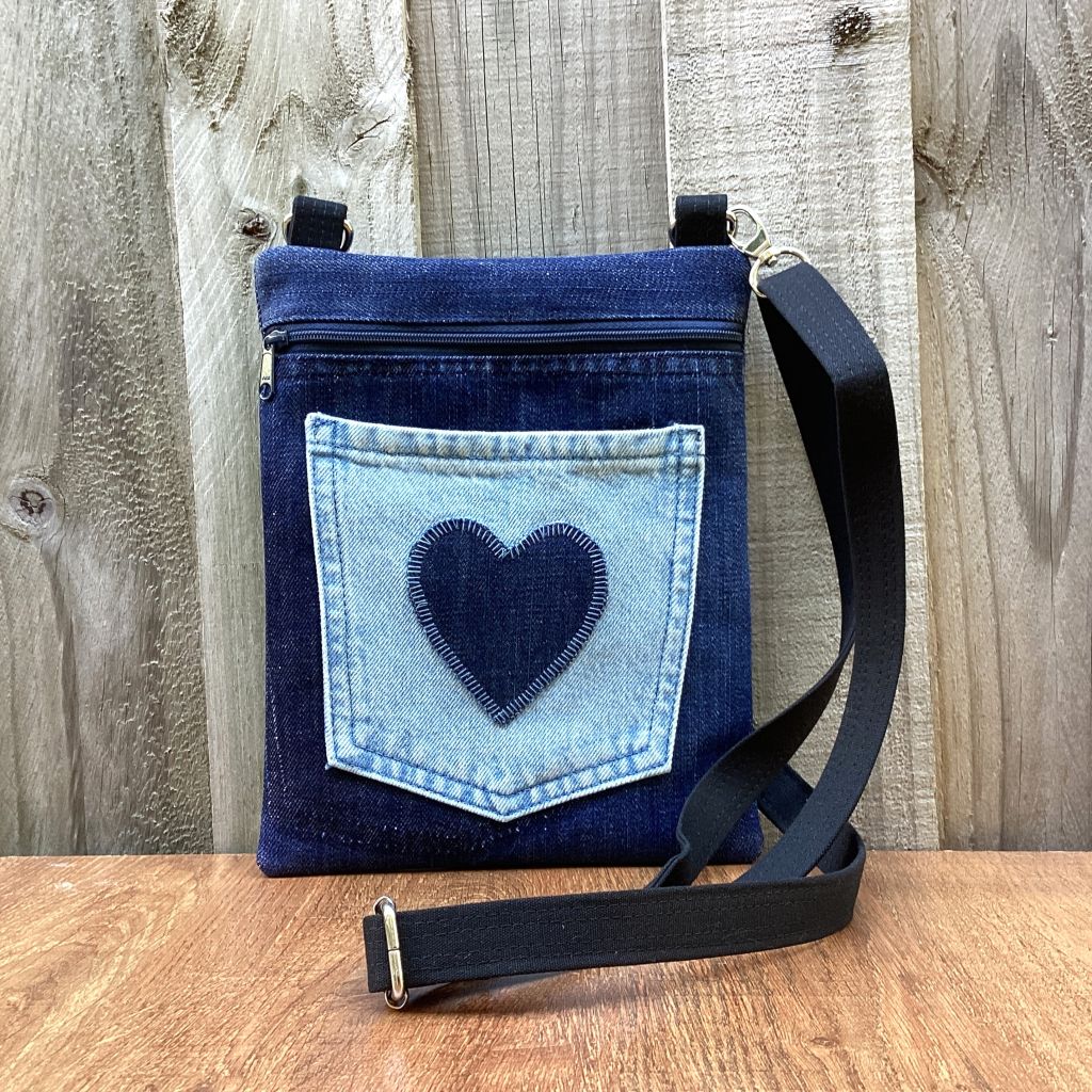Upcycled Denim Crossbody Bag – Blue Heart Pocket