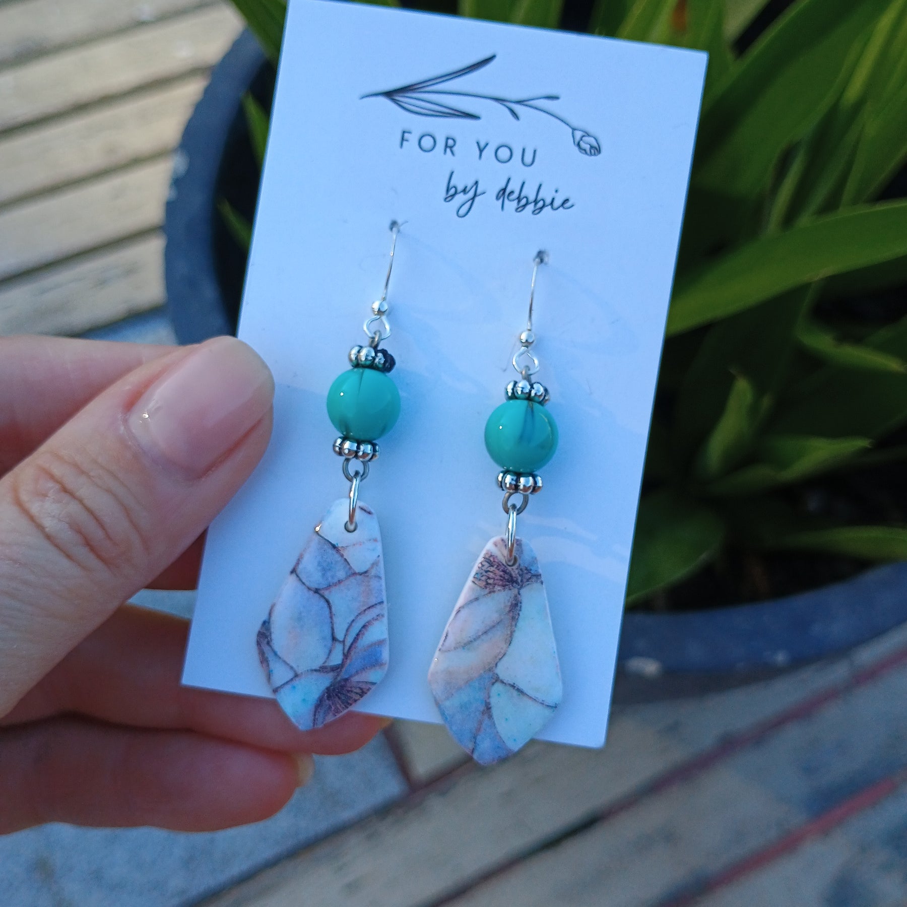 Marble floral dangle beaded earrings diamond drop