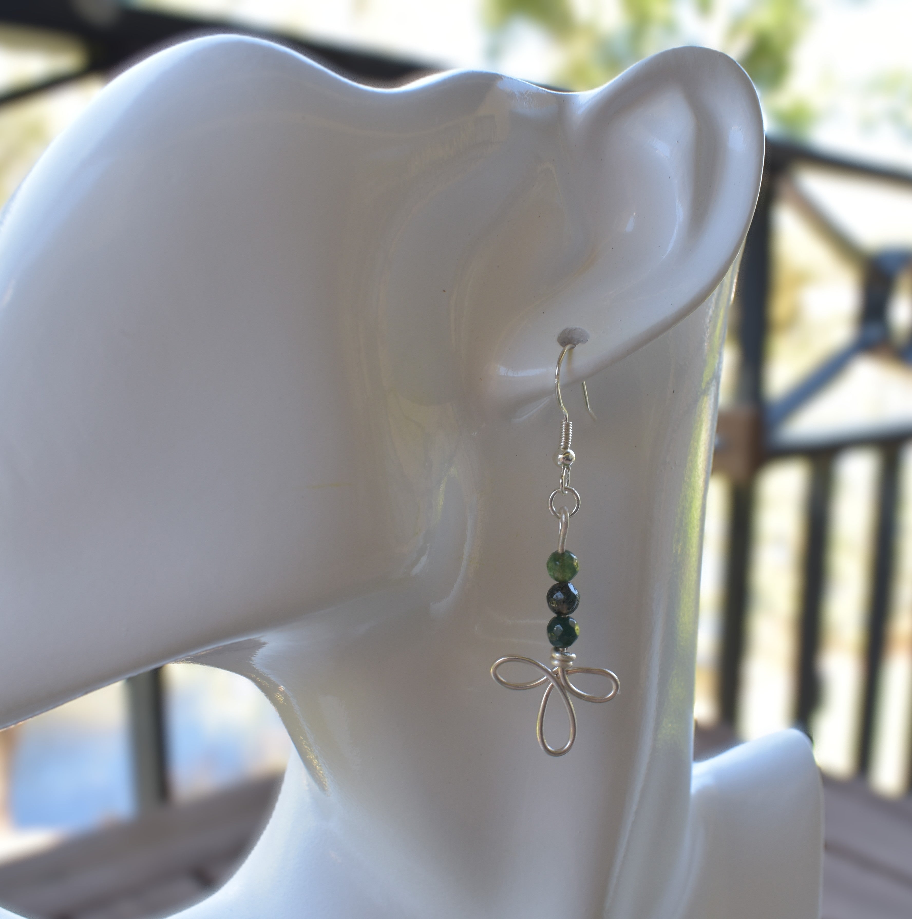Forest Ribbon - Silver & Moss Agate Earrings