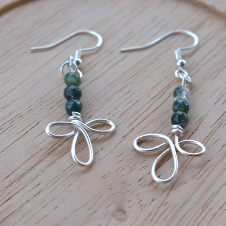 Forest Ribbon - Silver & Moss Agate Earrings