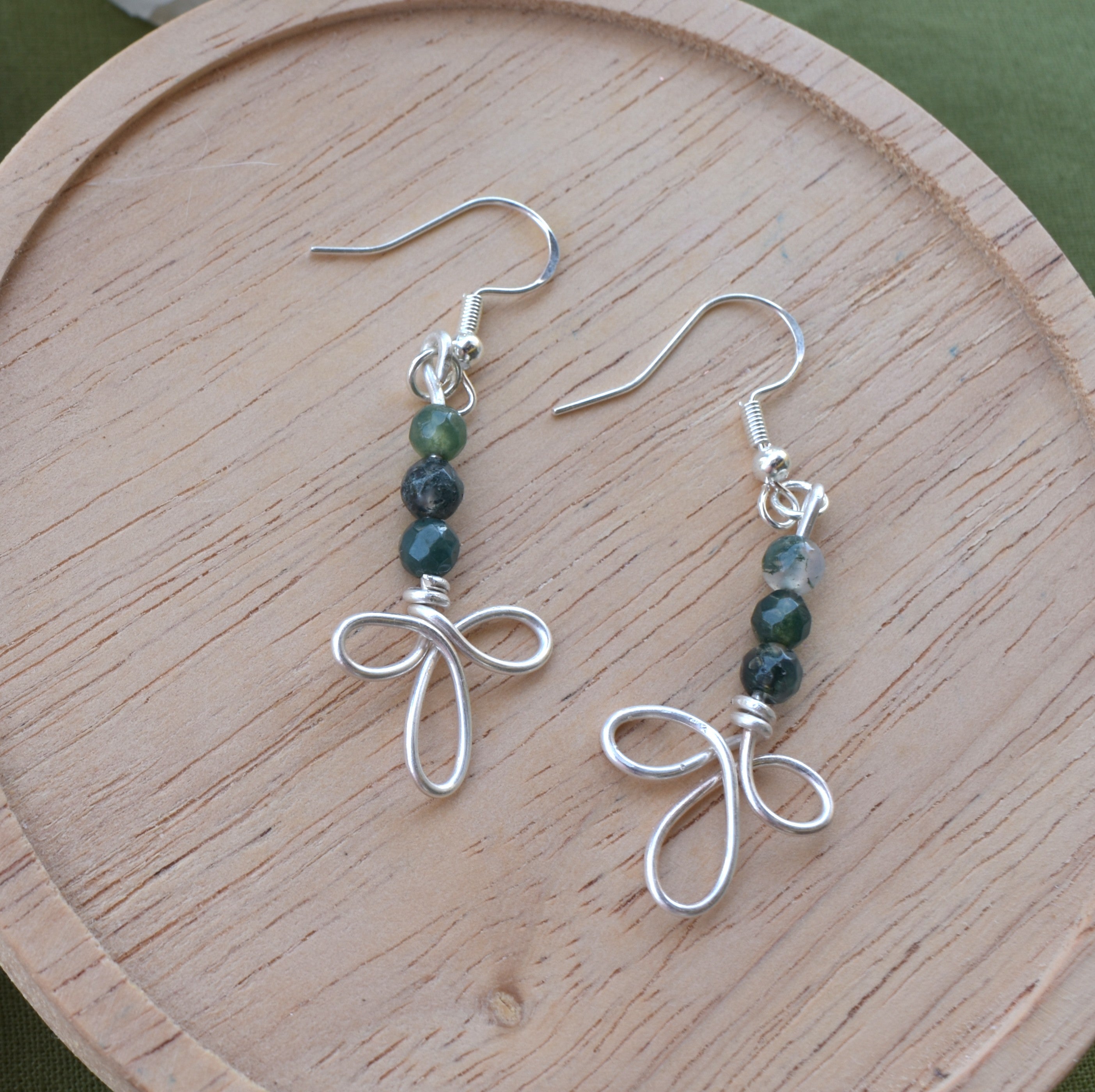 Forest Ribbon - Silver & Moss Agate Earrings