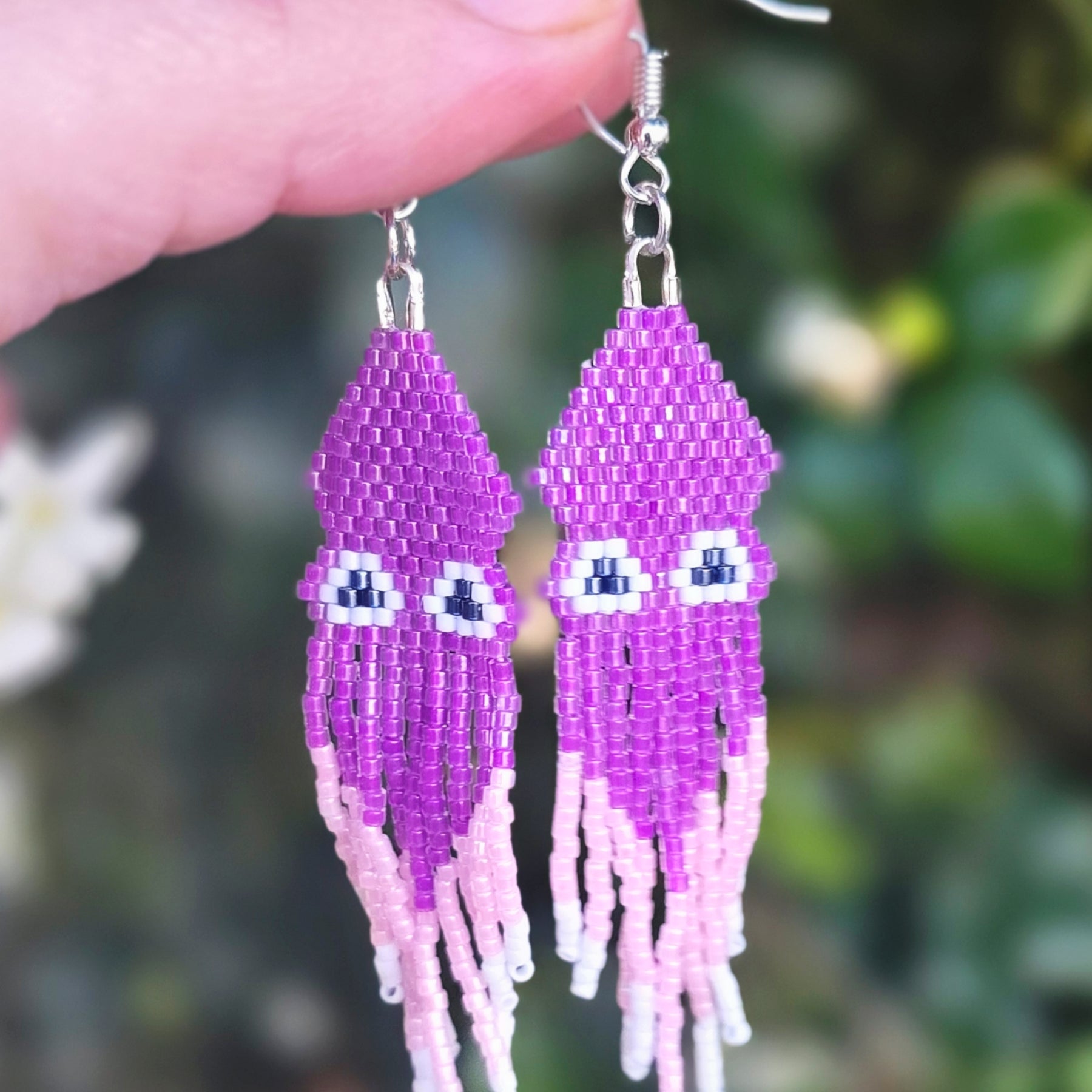 Beaded Purple Squid Dangle Earrings