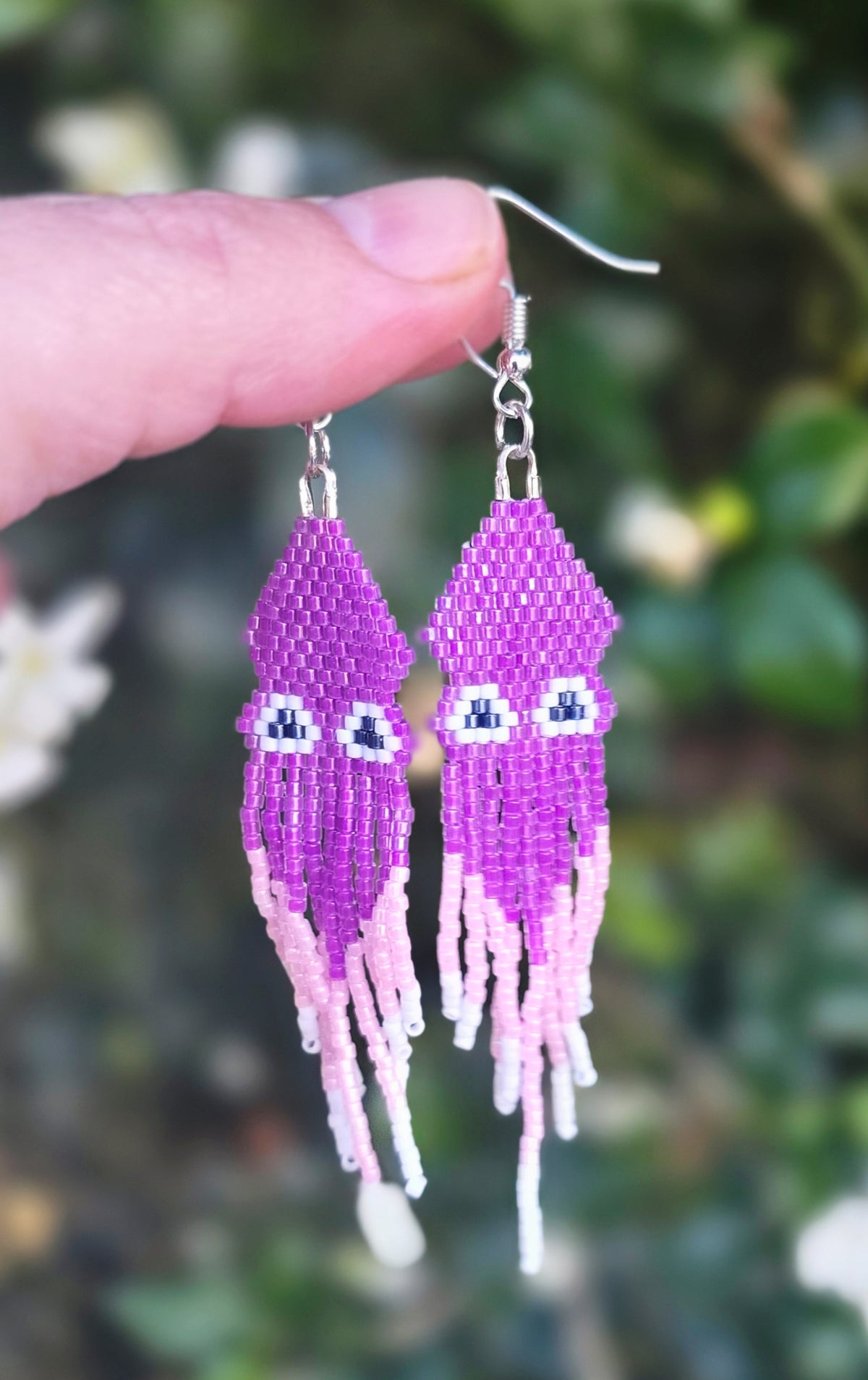 Beaded Purple Squid Dangle Earrings