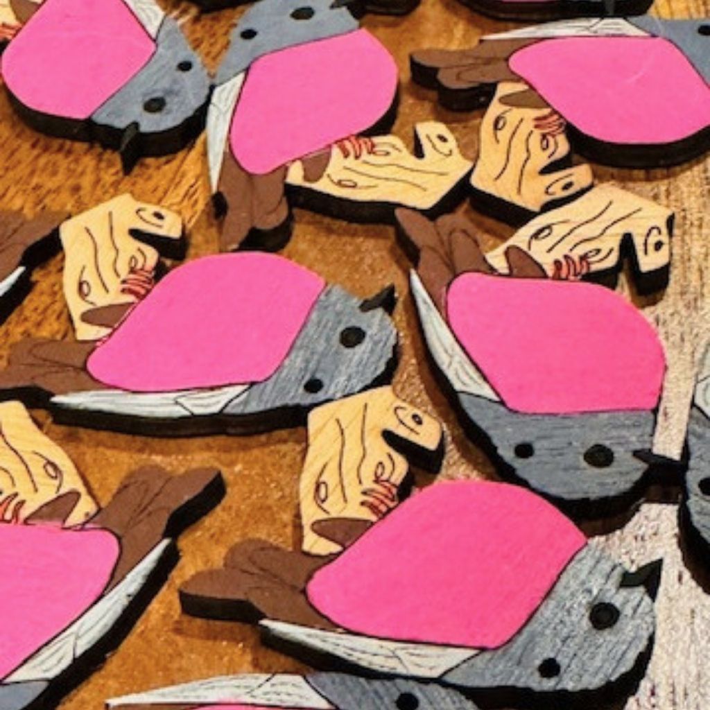 Australian Pink Robin Hand Painted Earrings