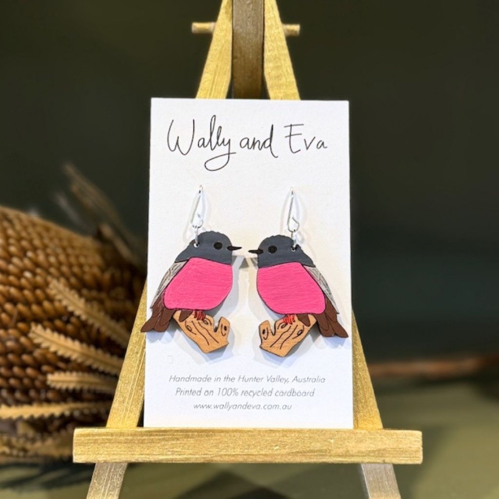 Australian Pink Robin Hand Painted Earrings
