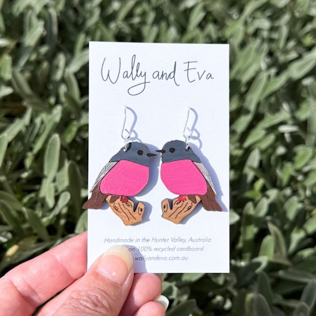 Australian Pink Robin Hand Painted Earrings