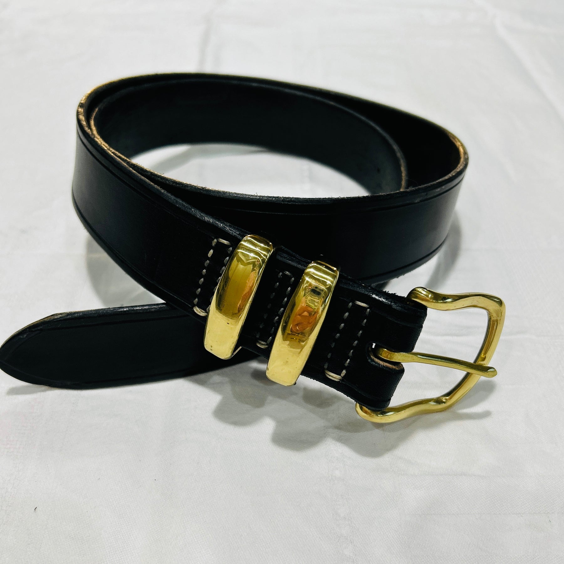 Black Leather Belt w/gold buckles (42”)