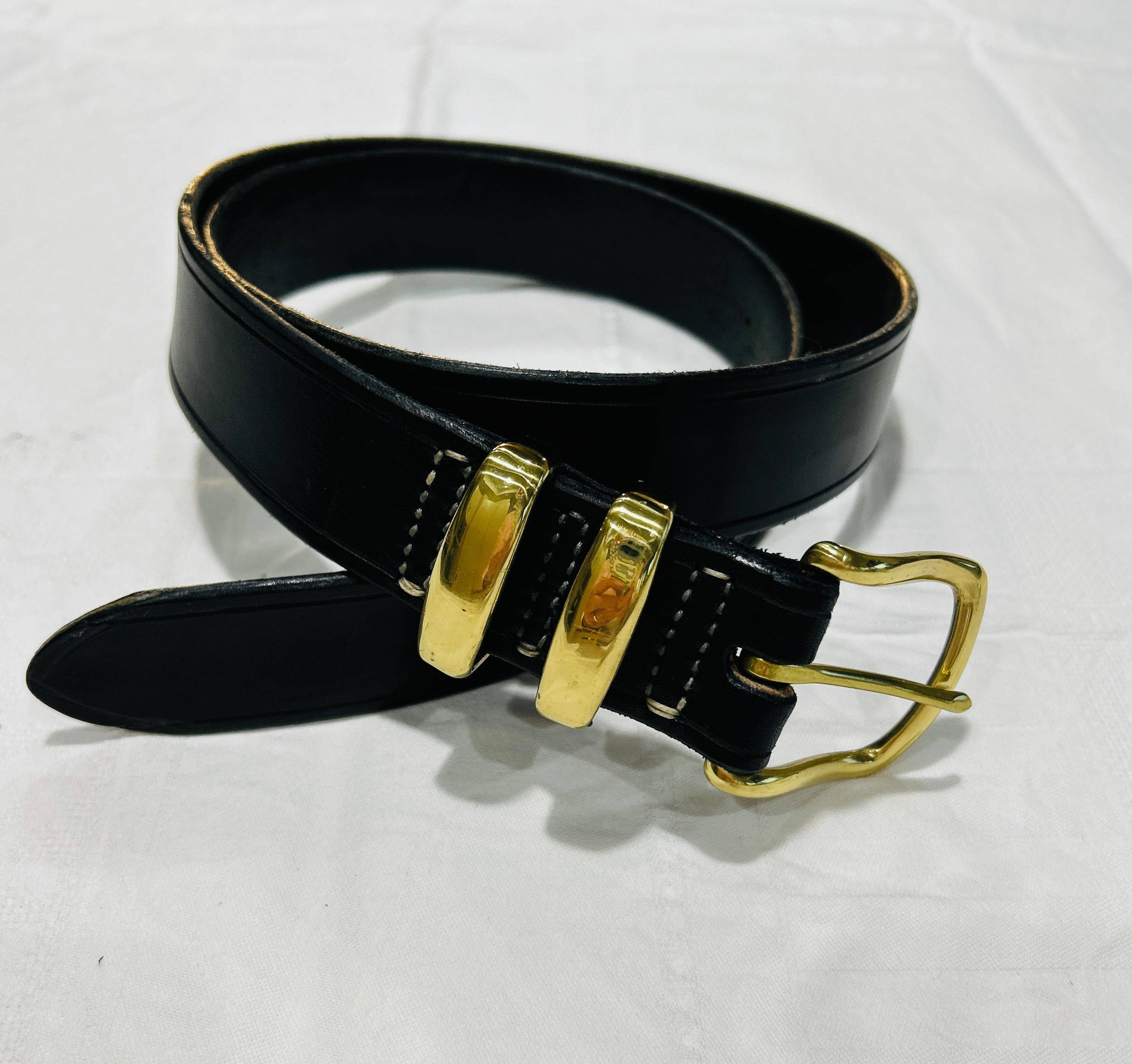 Black Leather Belt w/gold buckles (42”)