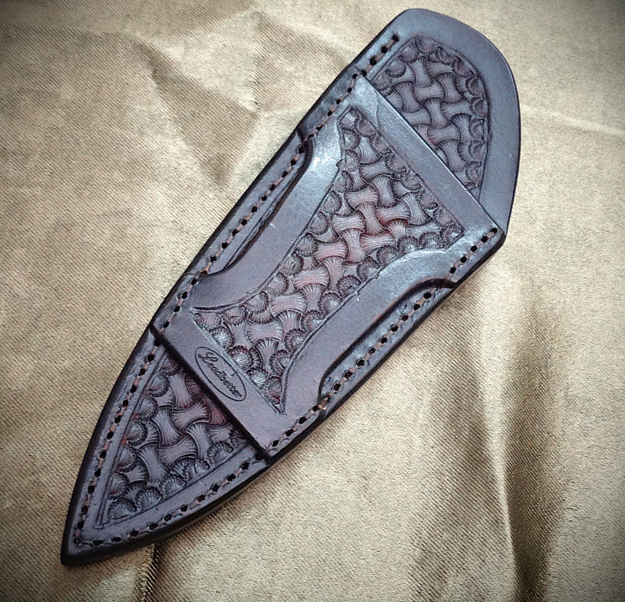 Utility knife ebony timber wood leather art