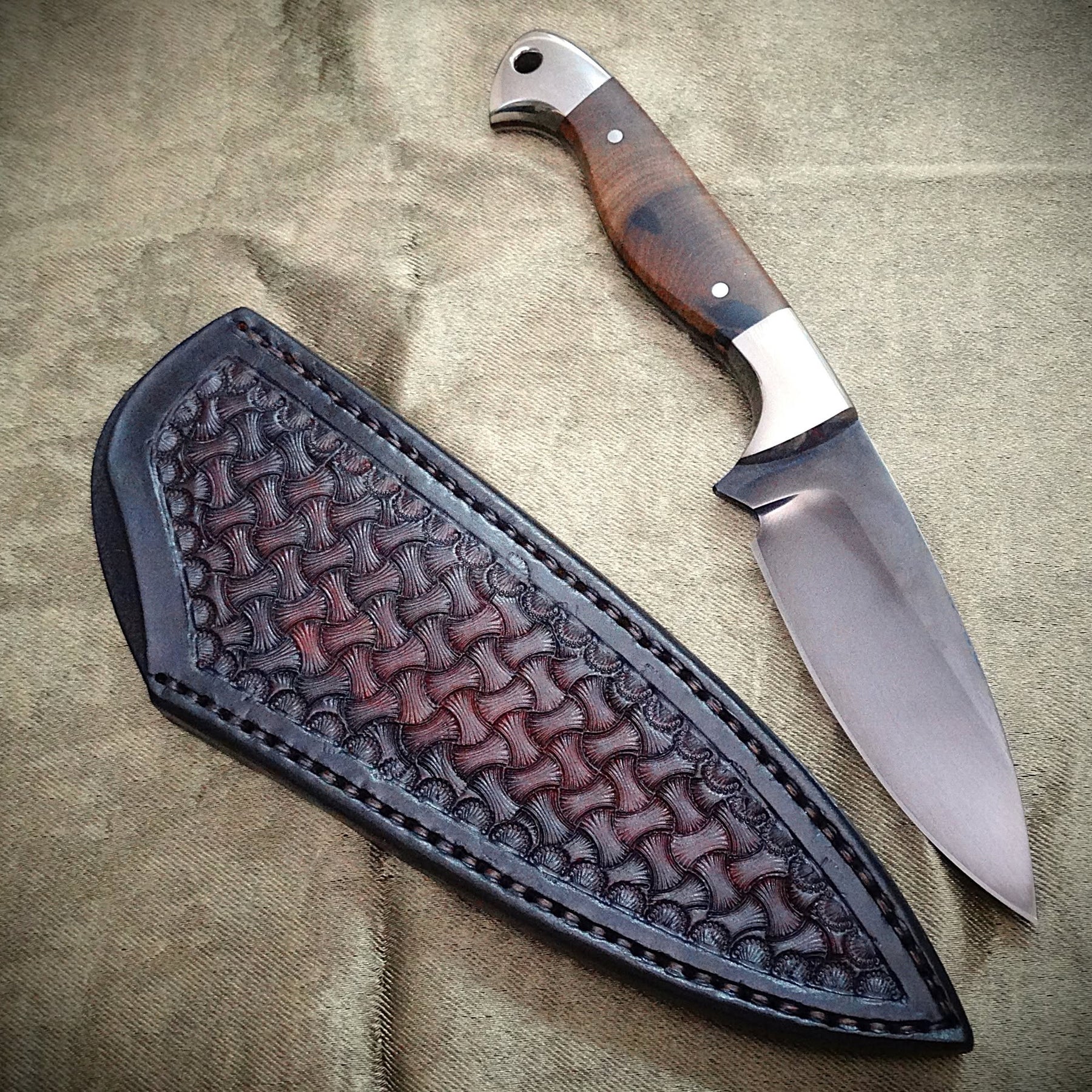 Utility knife ebony timber wood leather art