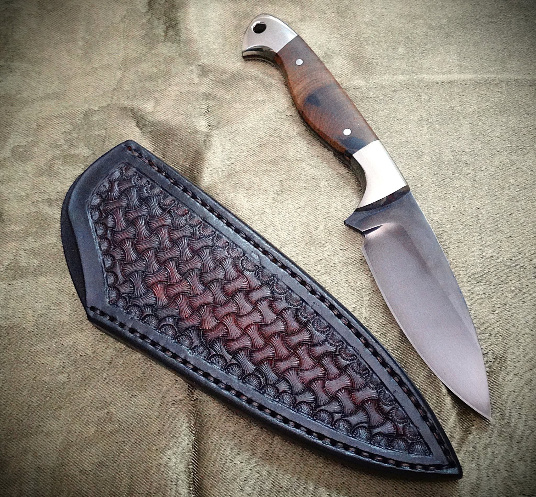 Utility knife ebony timber wood leather art
