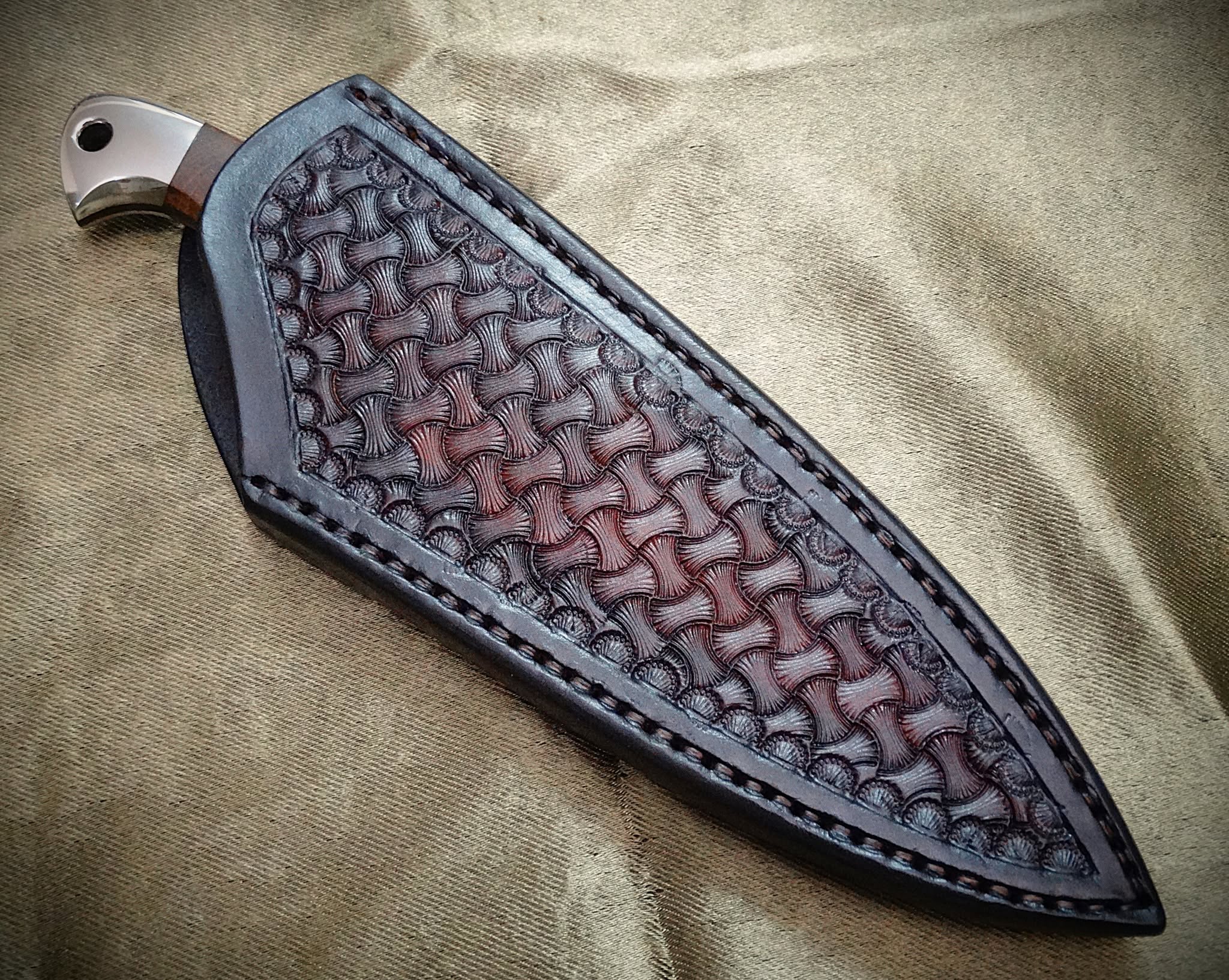 Utility knife ebony timber wood leather art