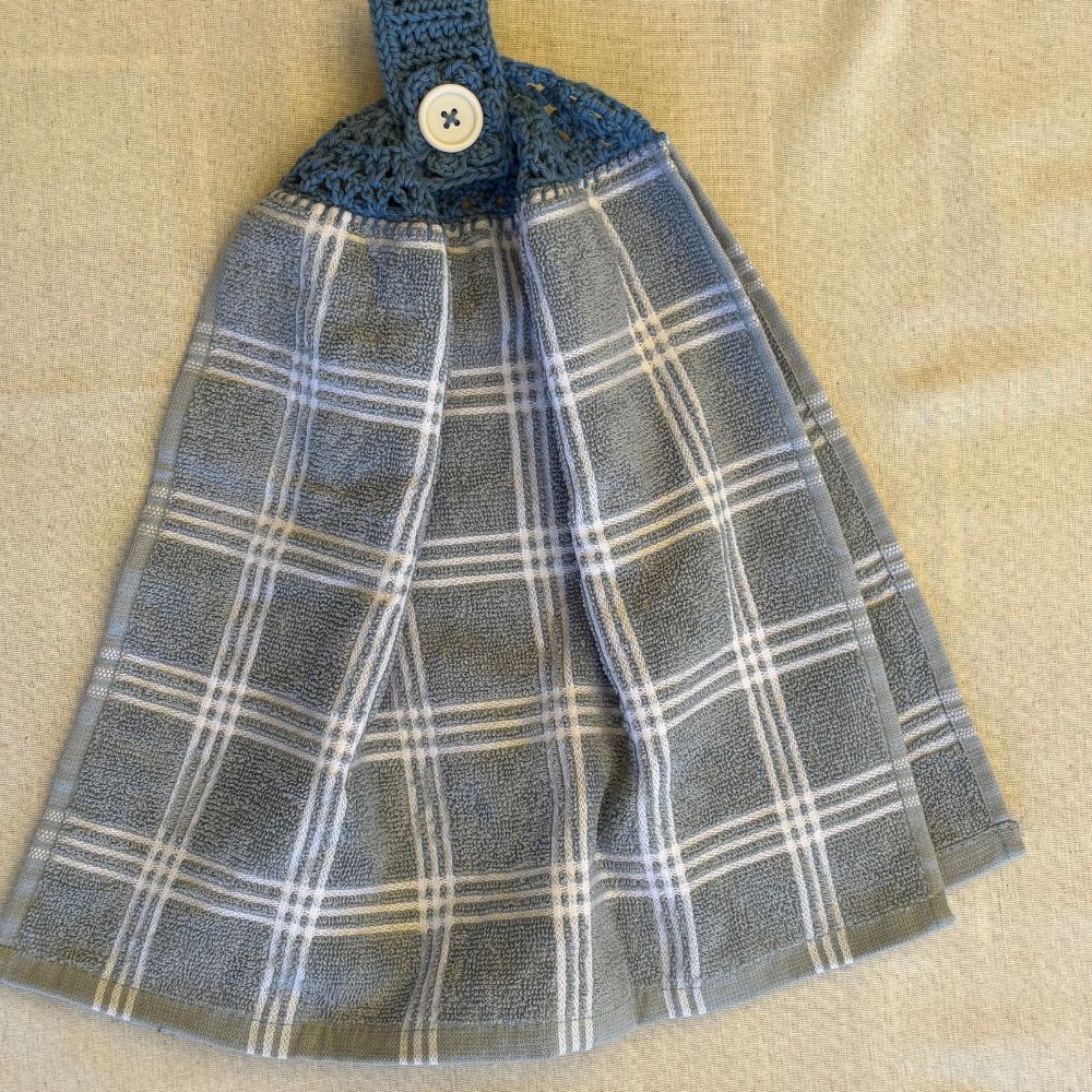 Crochet-Topped Cotton Hanging Towel - BLUE TONES