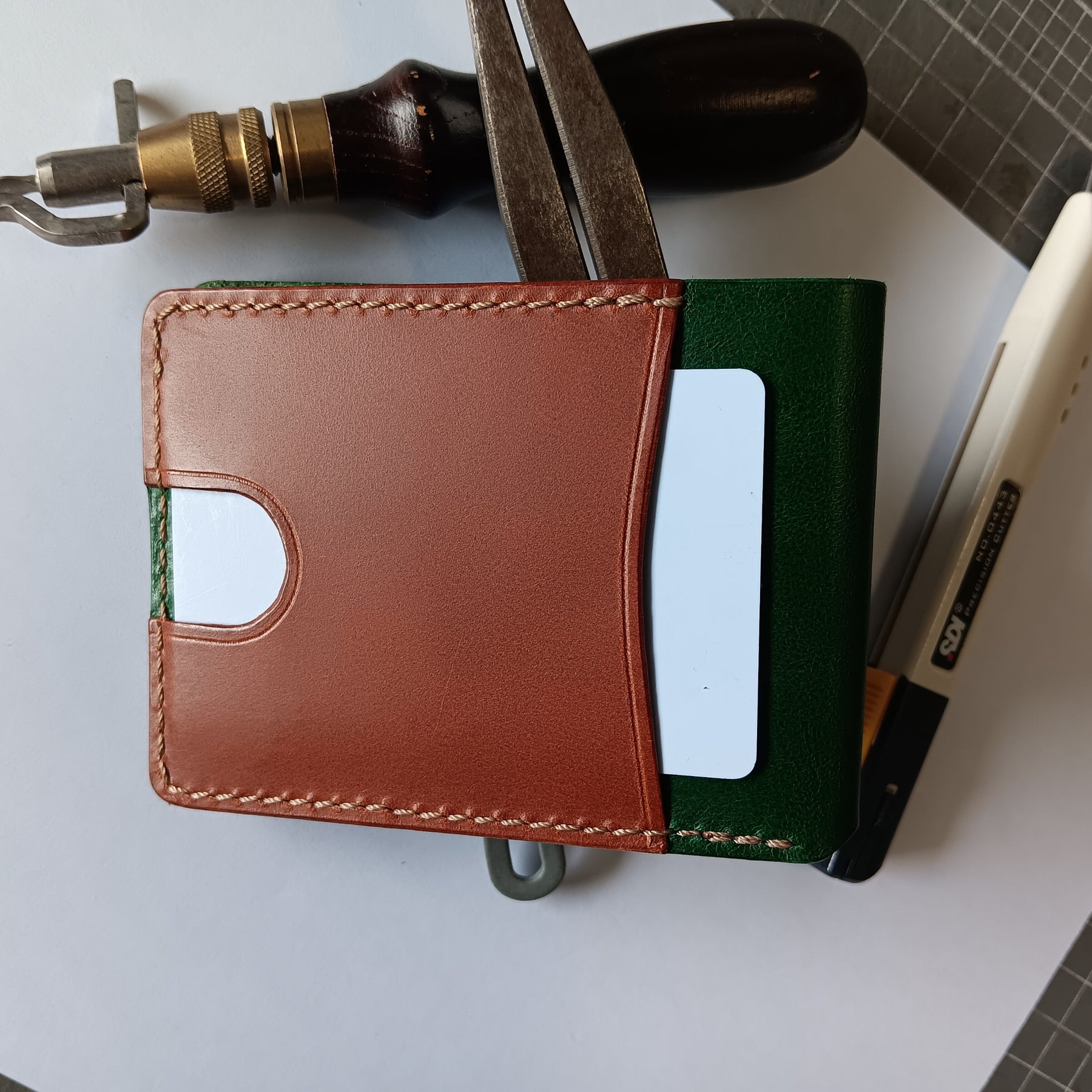 Men's Wallet Cardholder - Green/Chestnut
