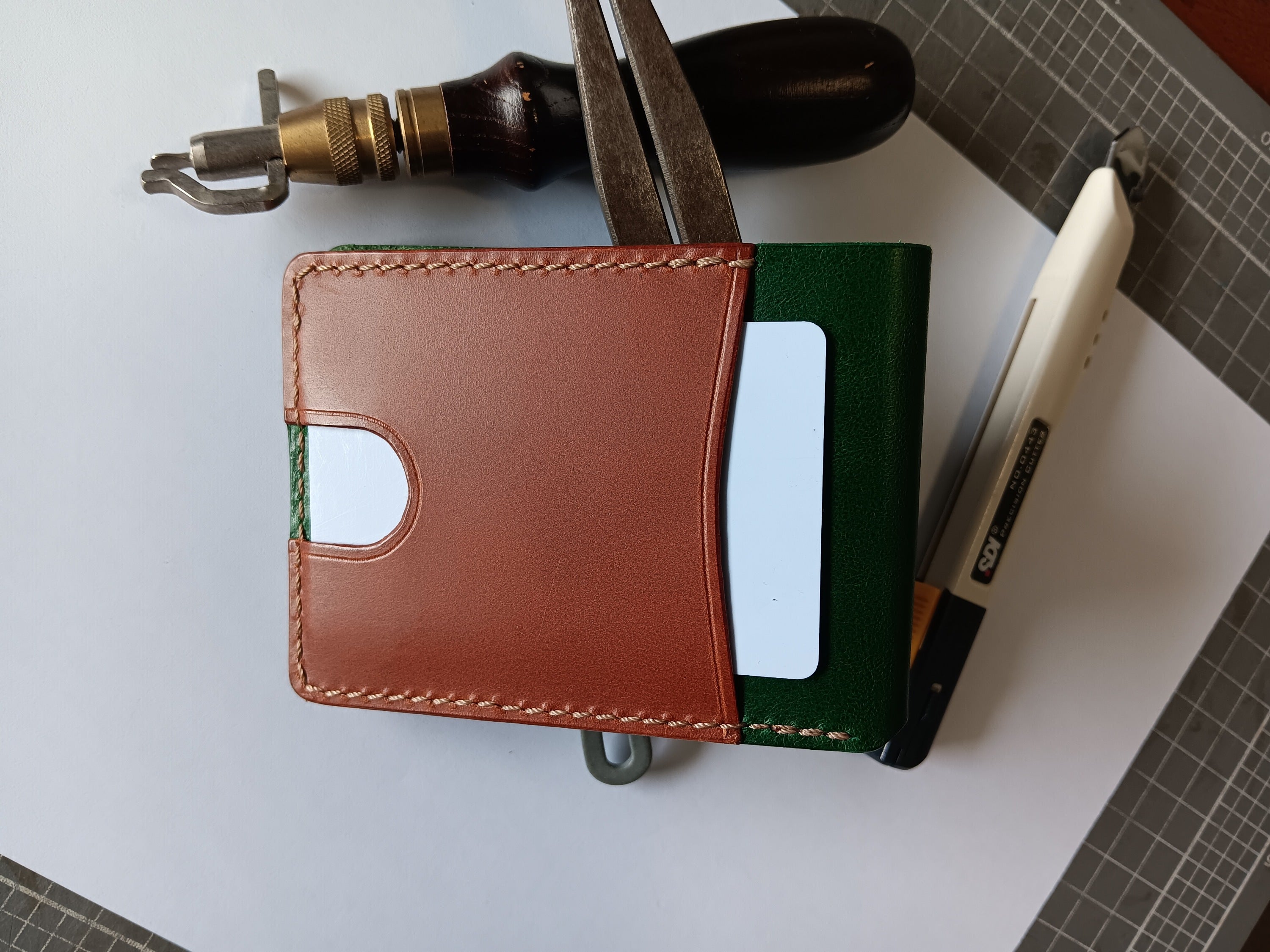 Men's Wallet Cardholder - Green/Chestnut