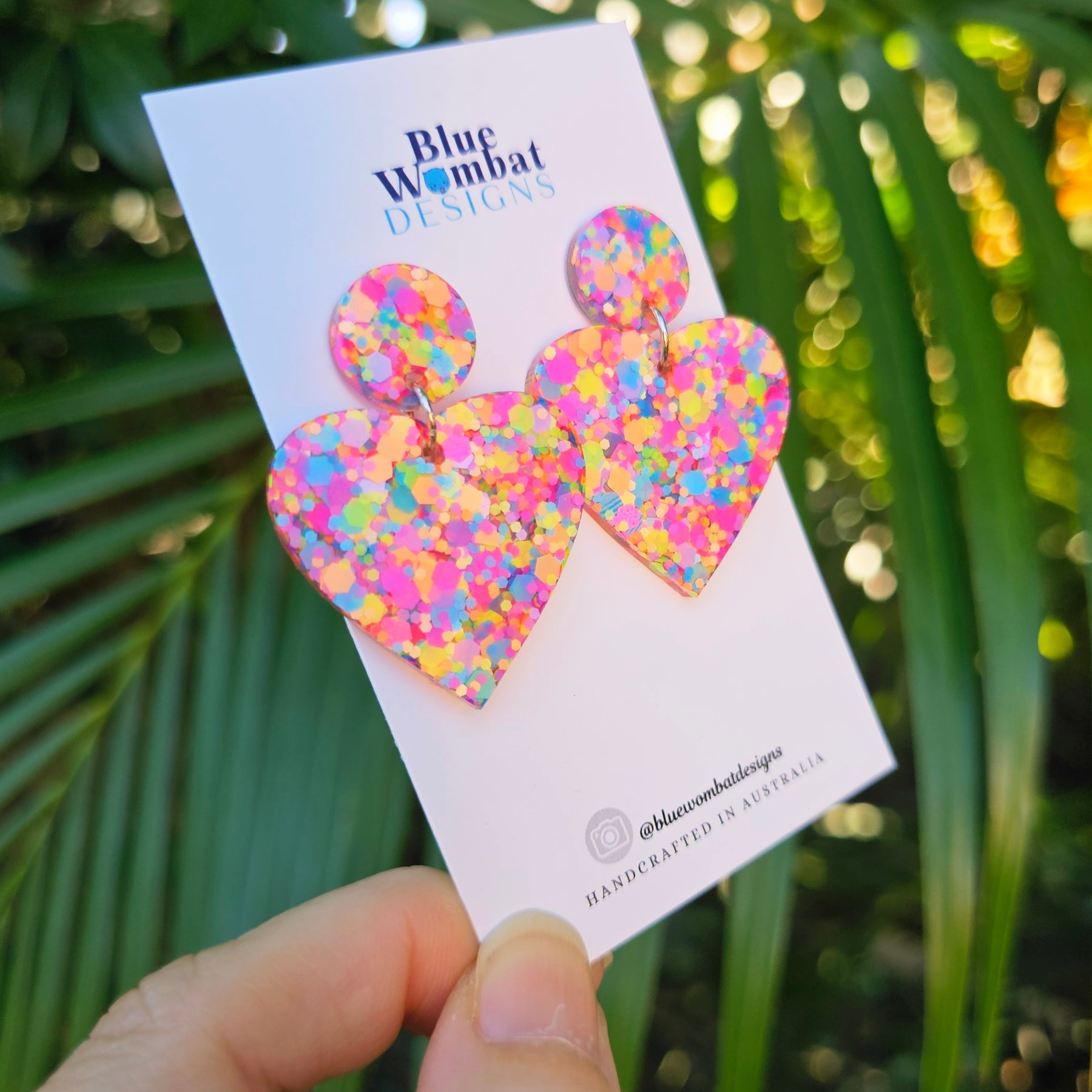 Love Heart Colourful Glitter Resin Dangle Earrings