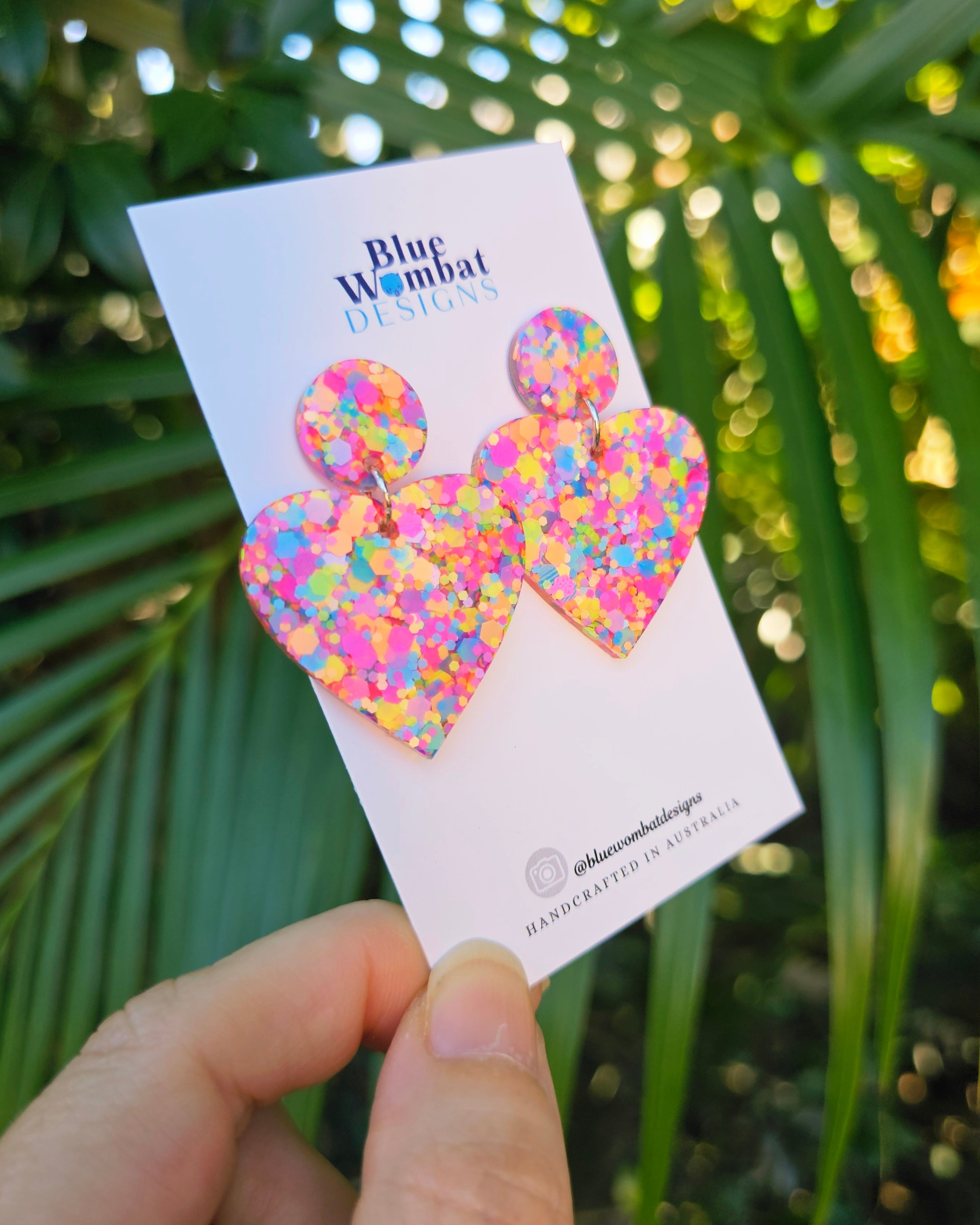 Love Heart Colourful Glitter Resin Dangle Earrings