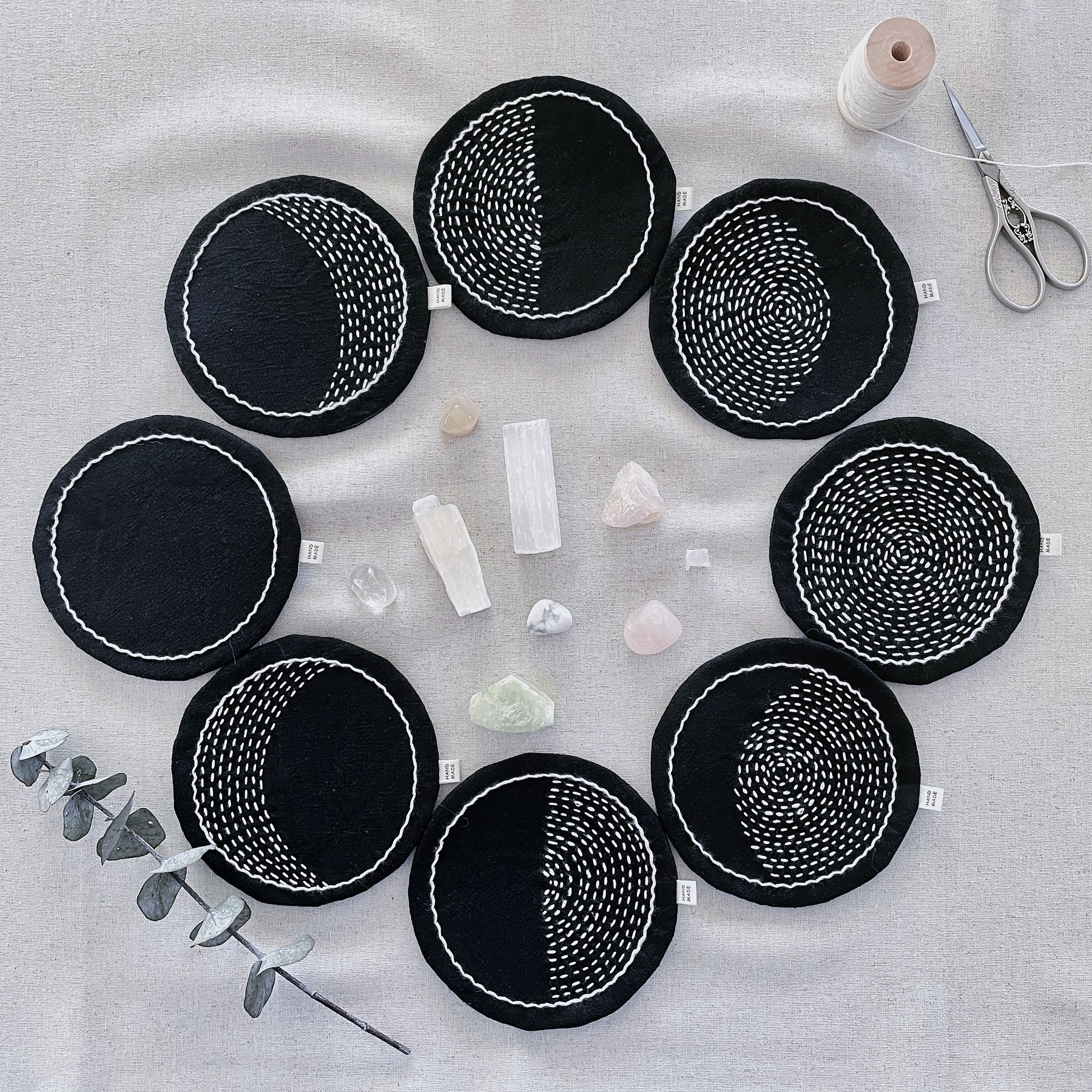 Moon Cycle Sashiko Coasters