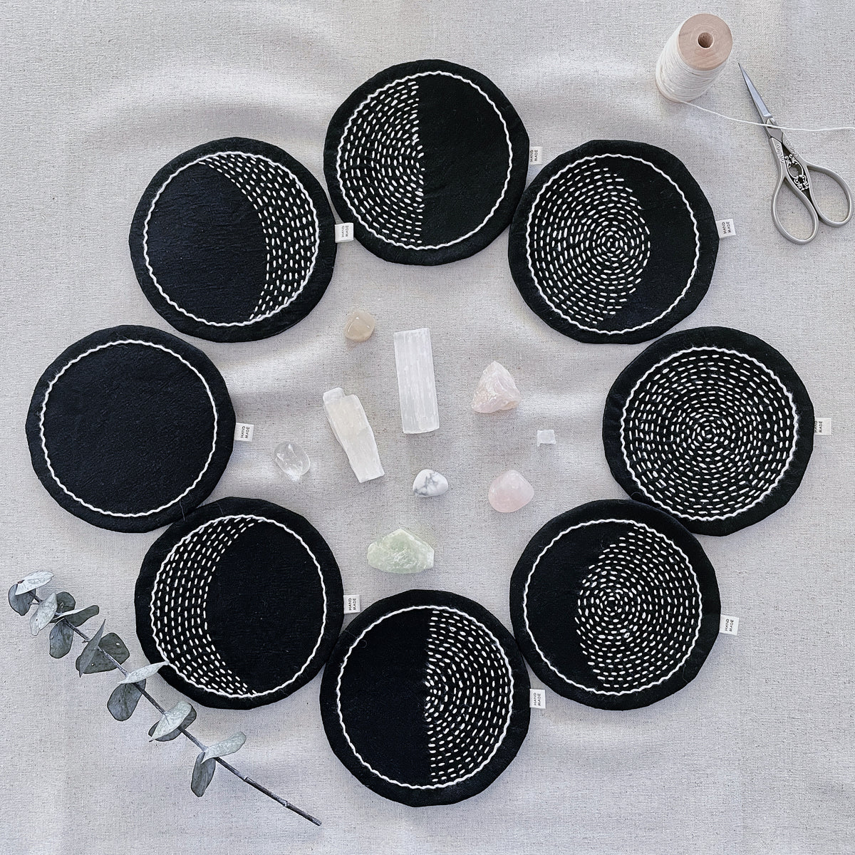 Moon Cycle Sashiko Coasters