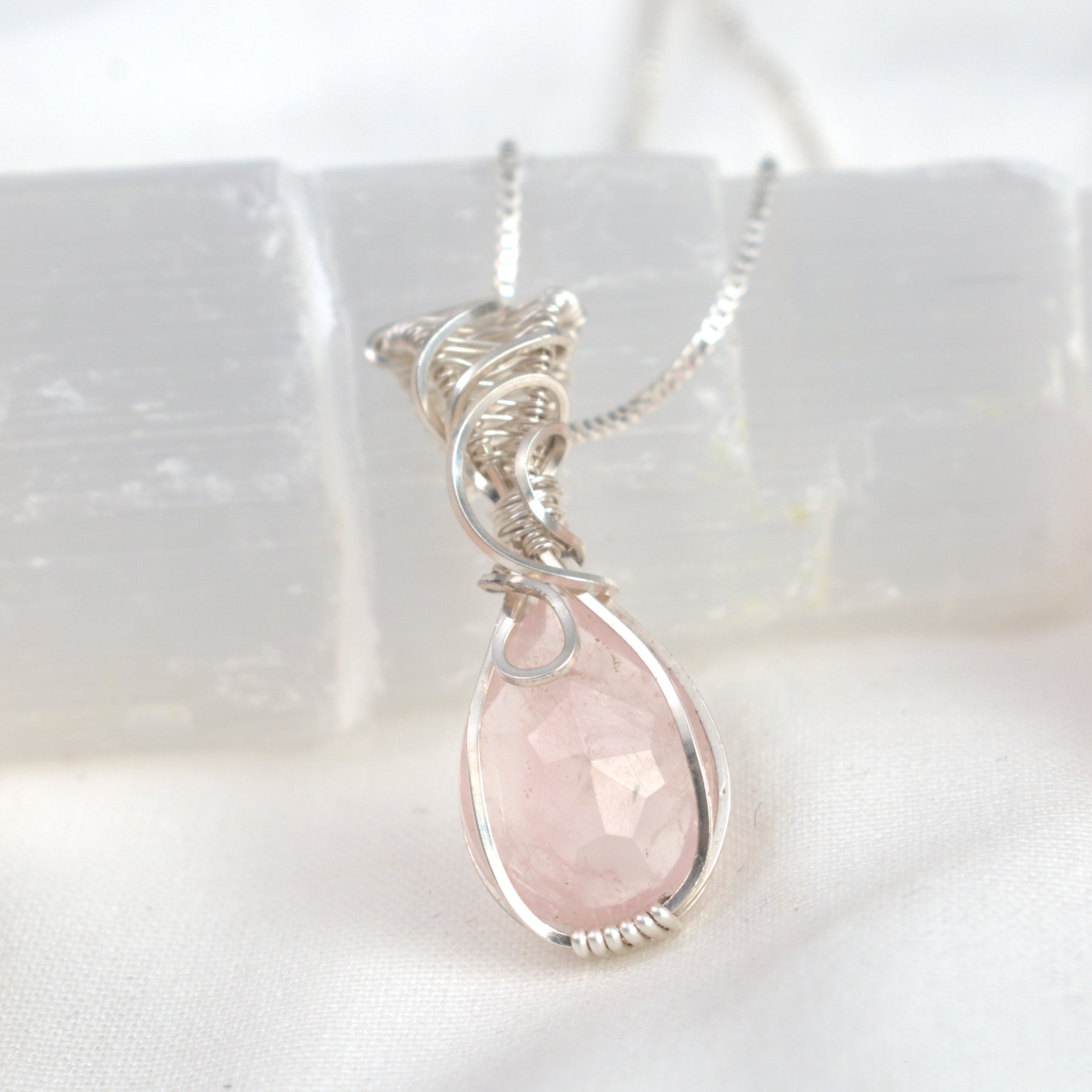 Wire-wrapped Rose Quartz Keepsake Pendant