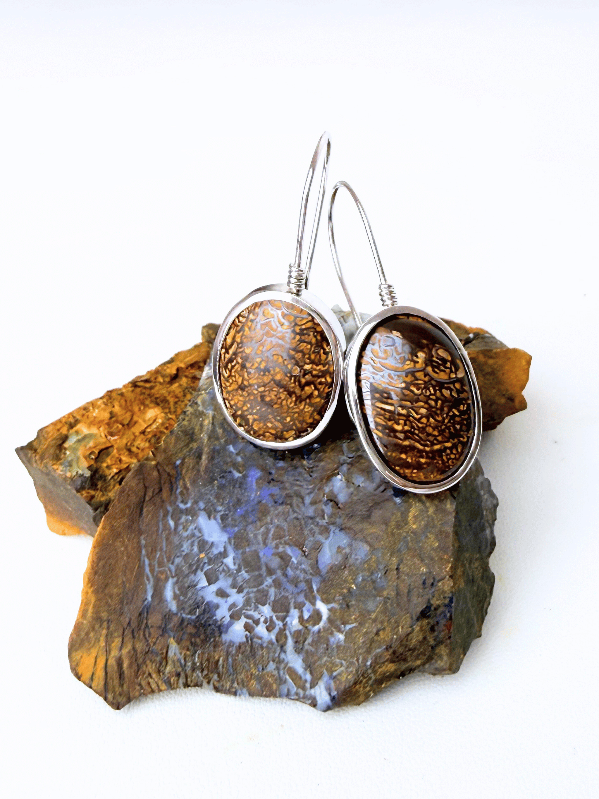 Australian Boulder Opal 'Angel Stone' Earrings in 925 Sterling Silver
