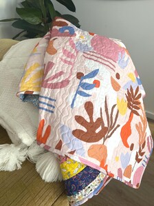 Cozy Handmade Striped Cotton Quilt: Reversible Boho Throw (50x50)