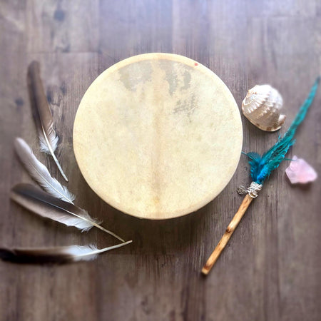 ONE OF A KIND TRAVEL SIZE Shamanic Drum- Goat 14” panther spirit!