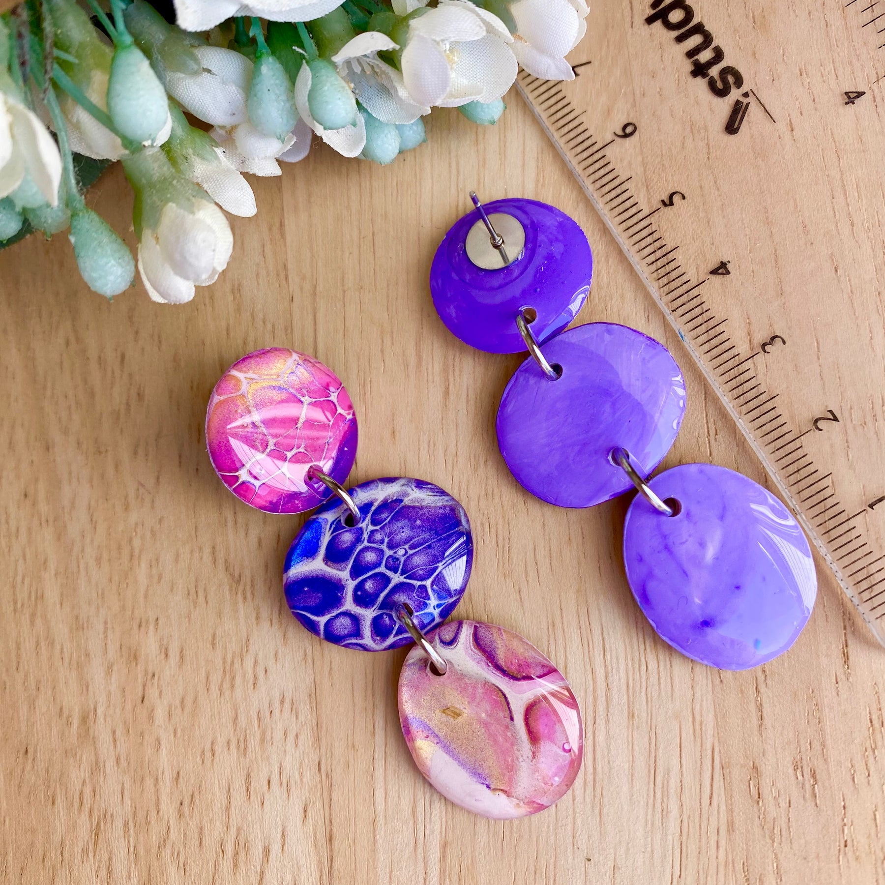 Artisan Hand Painted Stud Dangle Earrings