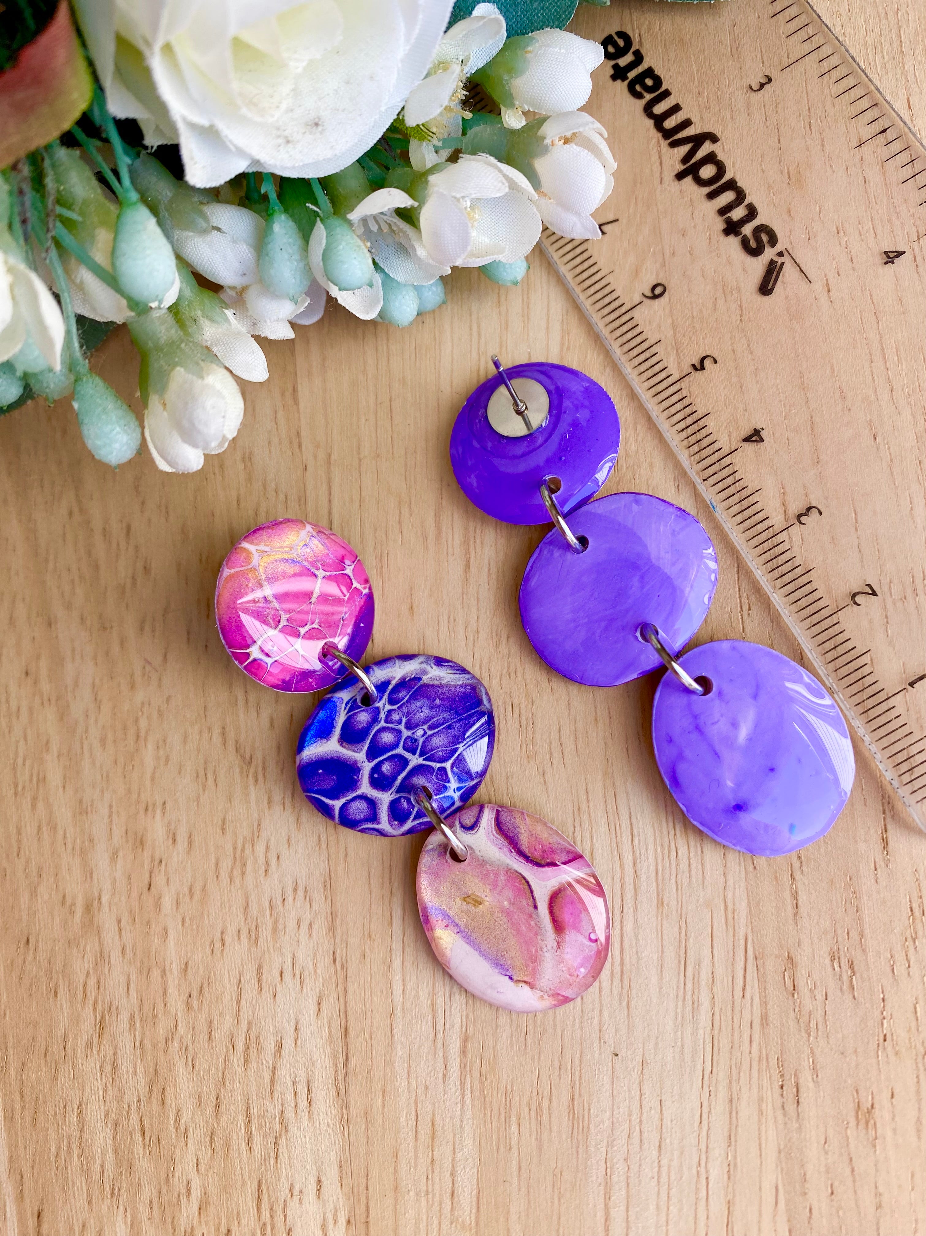 Artisan Hand Painted Stud Dangle Earrings