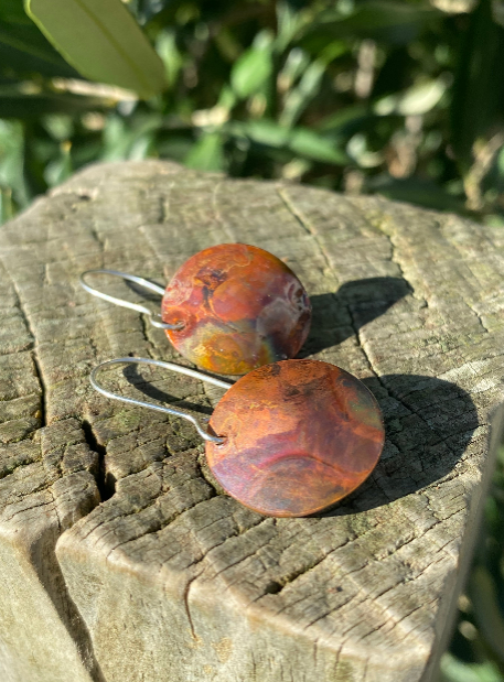 Winter Flames - copper dome earrings