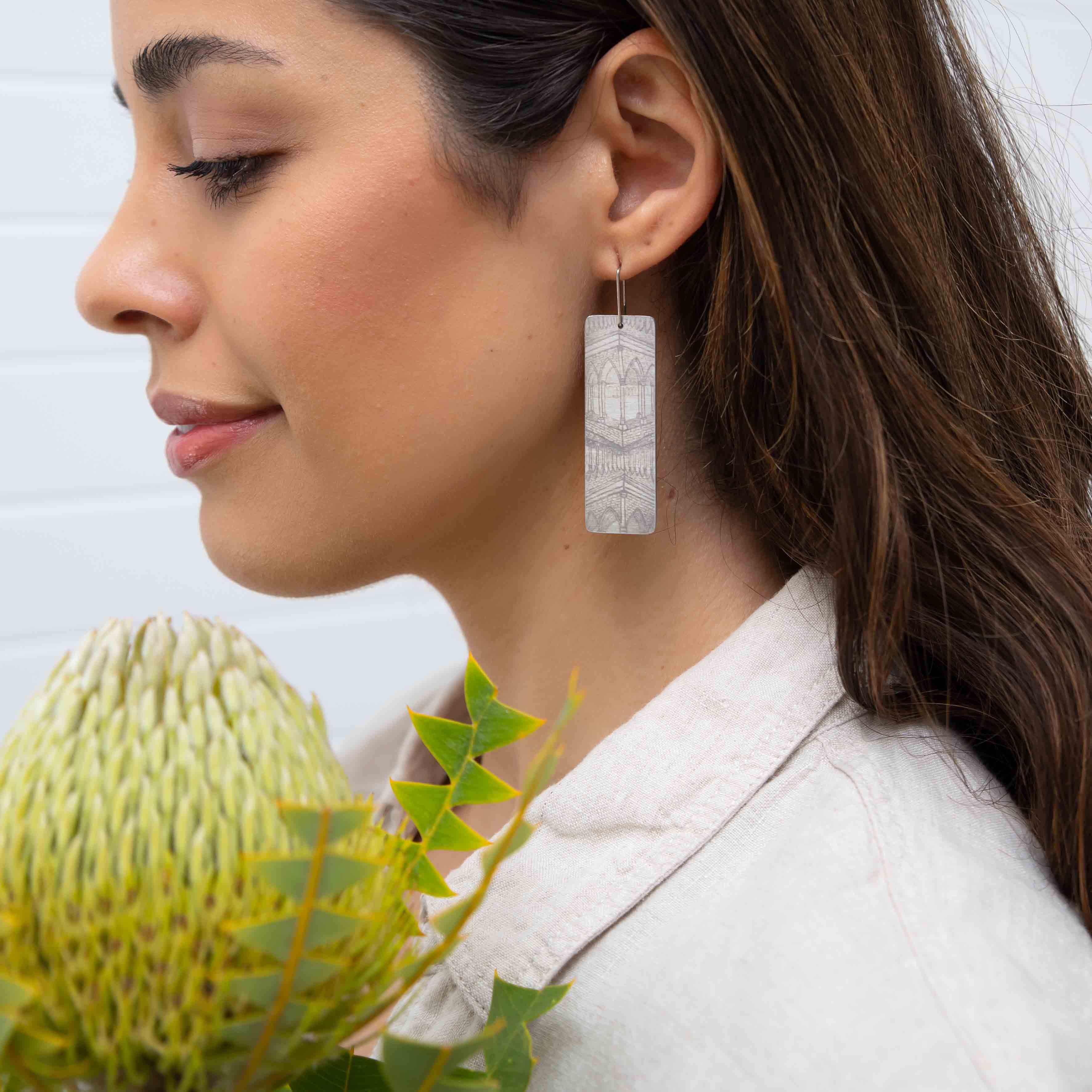 Grey Gothic Architecture Earrings