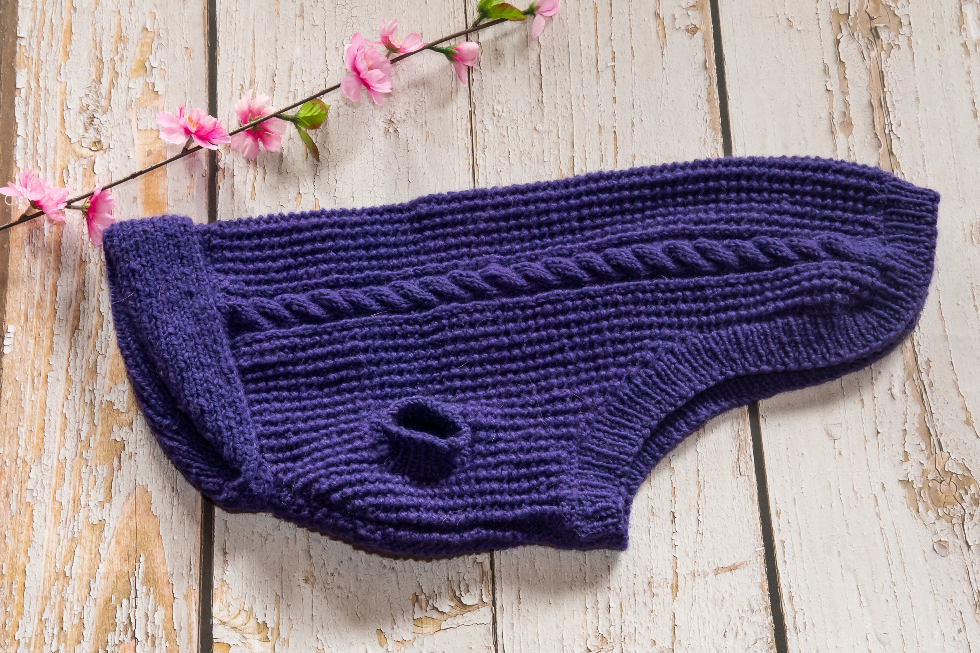Pet Jumpers - 100% Wool - Hand Knitted - Rice Stitch and Cables - Shawl Collar