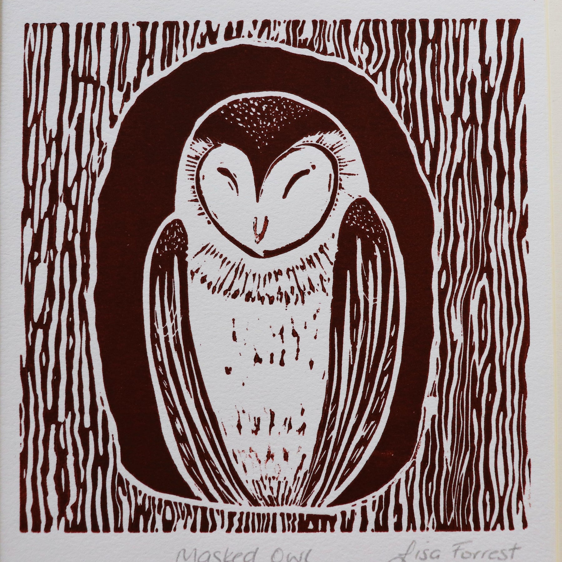 'Masked Owl' Original Linocut