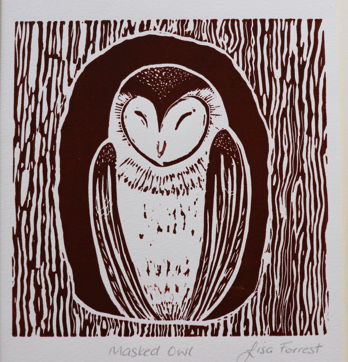 'Masked Owl' Original Linocut