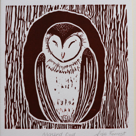 'Masked Owl' Original Linocut