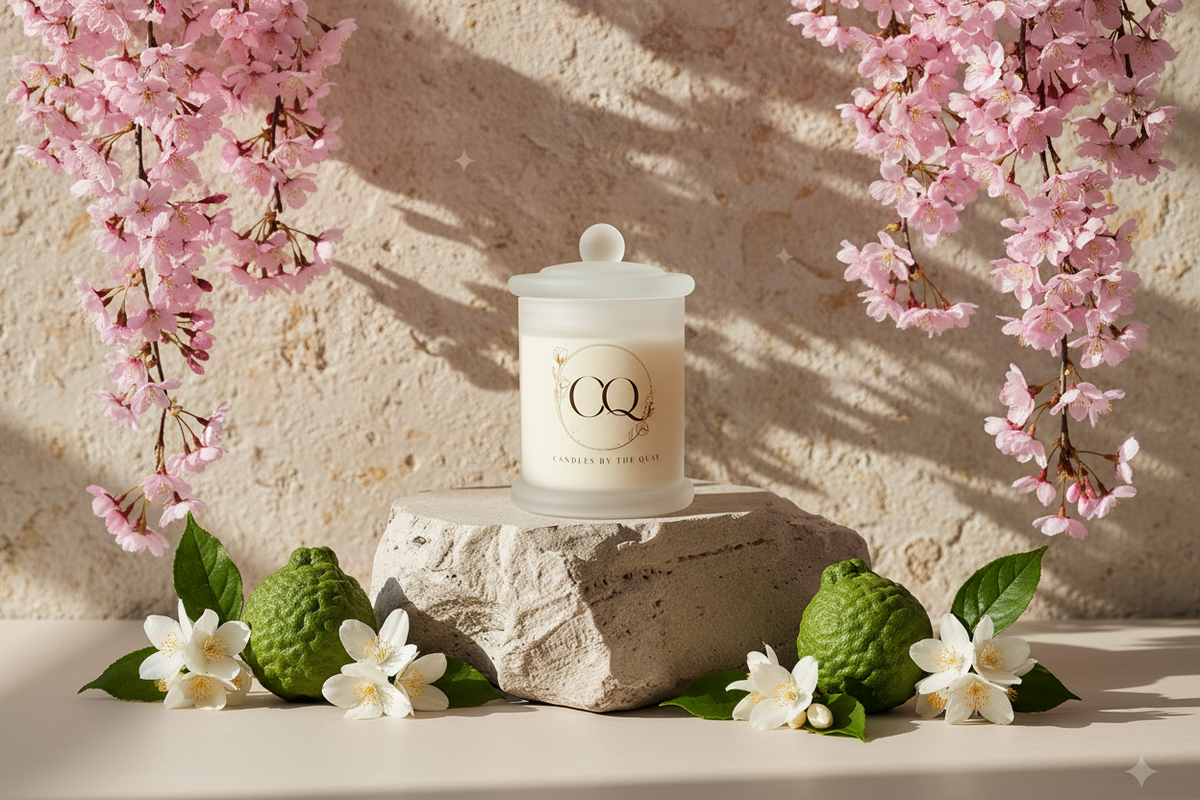 Hand Poured Cherry Blossom scented soy candle - Light the Way to Calm