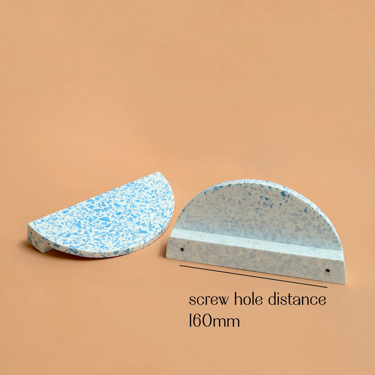 Large Semi-Circle Handle in Blue & White Terrazzo Resin